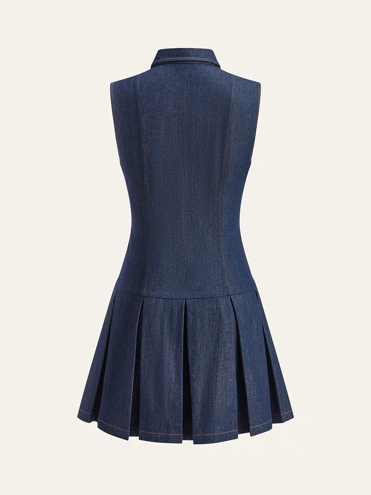 Denim Sleeveless Pleated Shirt Dress - Wholesalesil