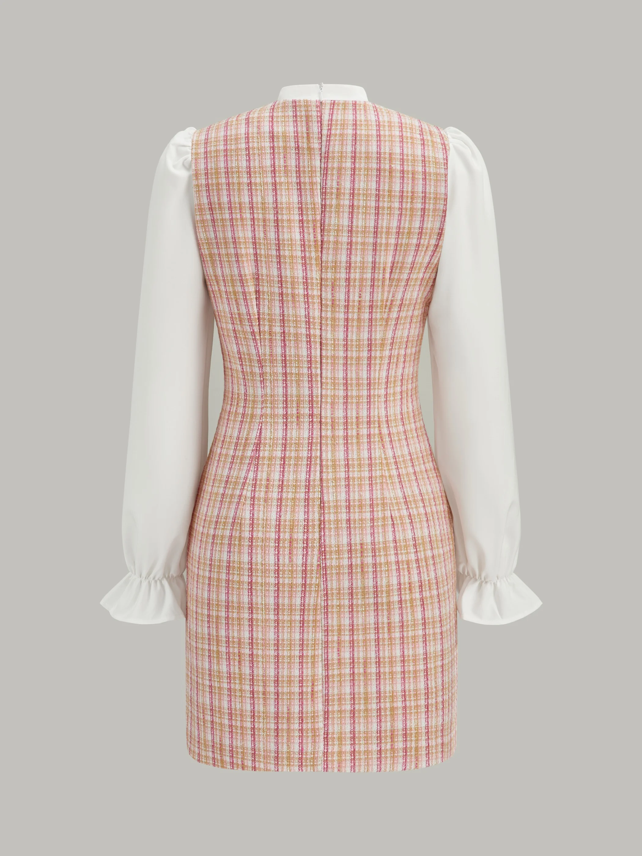 Bow Neckline Tweed Paneled Mini Dress - Wholesalesil