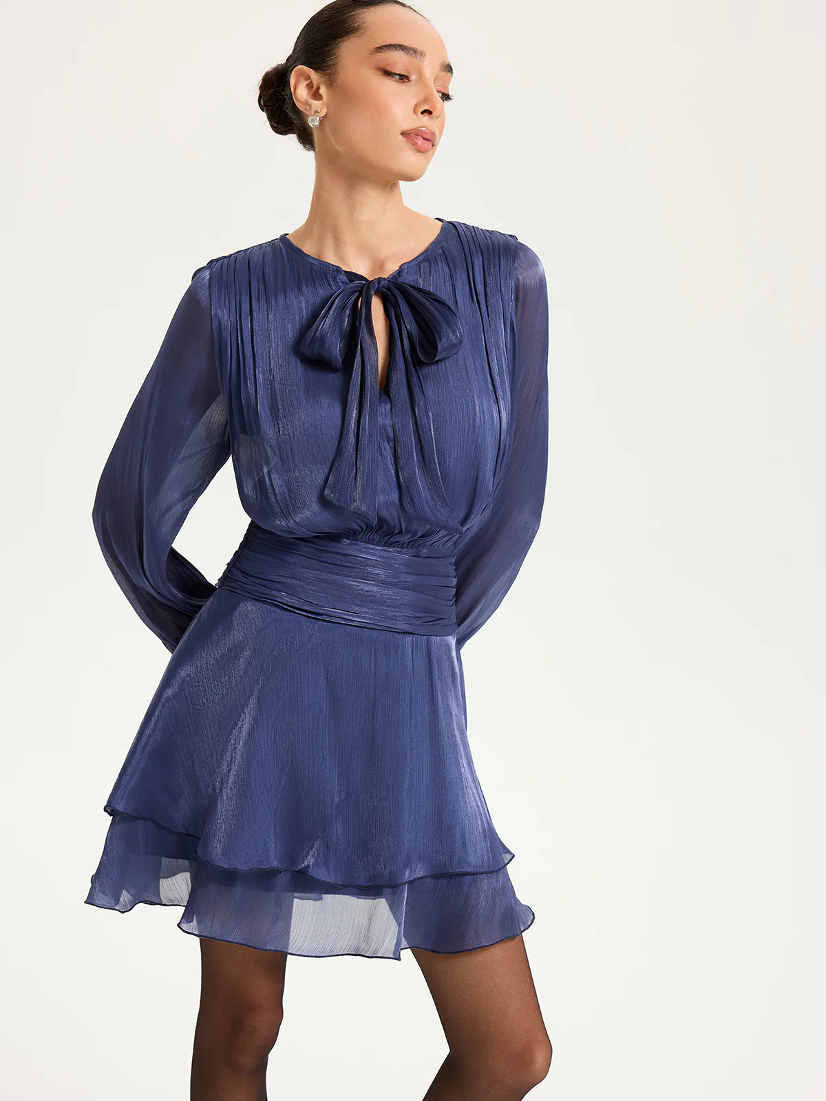 Ruched Waist Ruffle Mini Dress - Wholesalesil