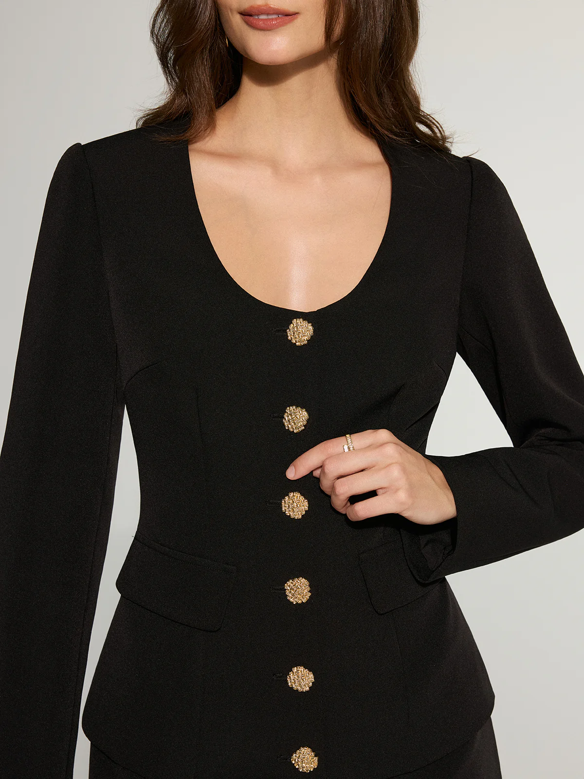 Metal Button Blazer and Mini Skirt Set - Wholesalesil