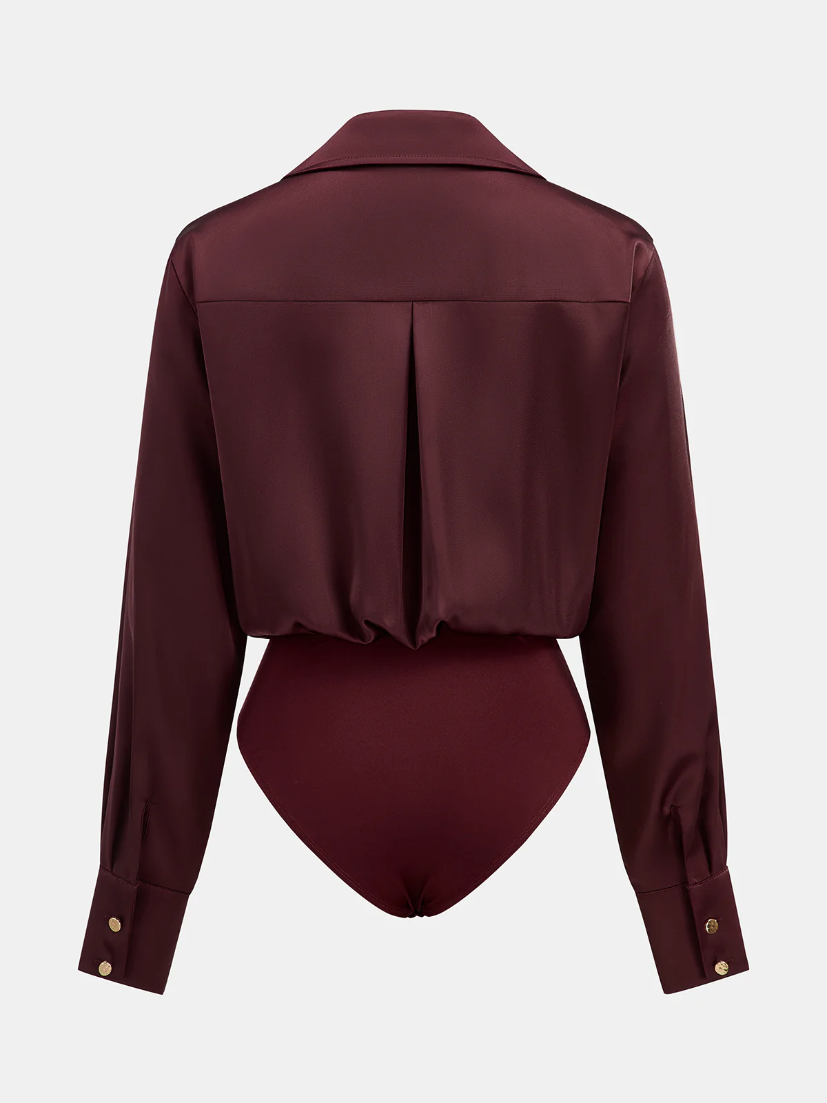 Collared Draped Satin Long Sleeve Bodysuit - Wholesalesil