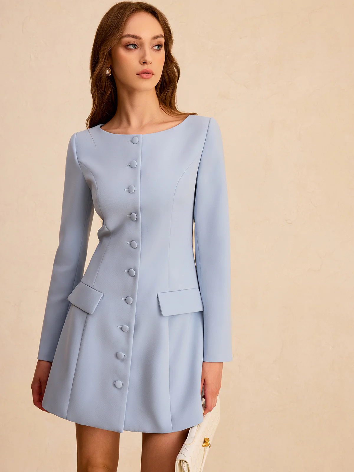 Long Sleeve Fitted A-Line Dress - Wholesalesil