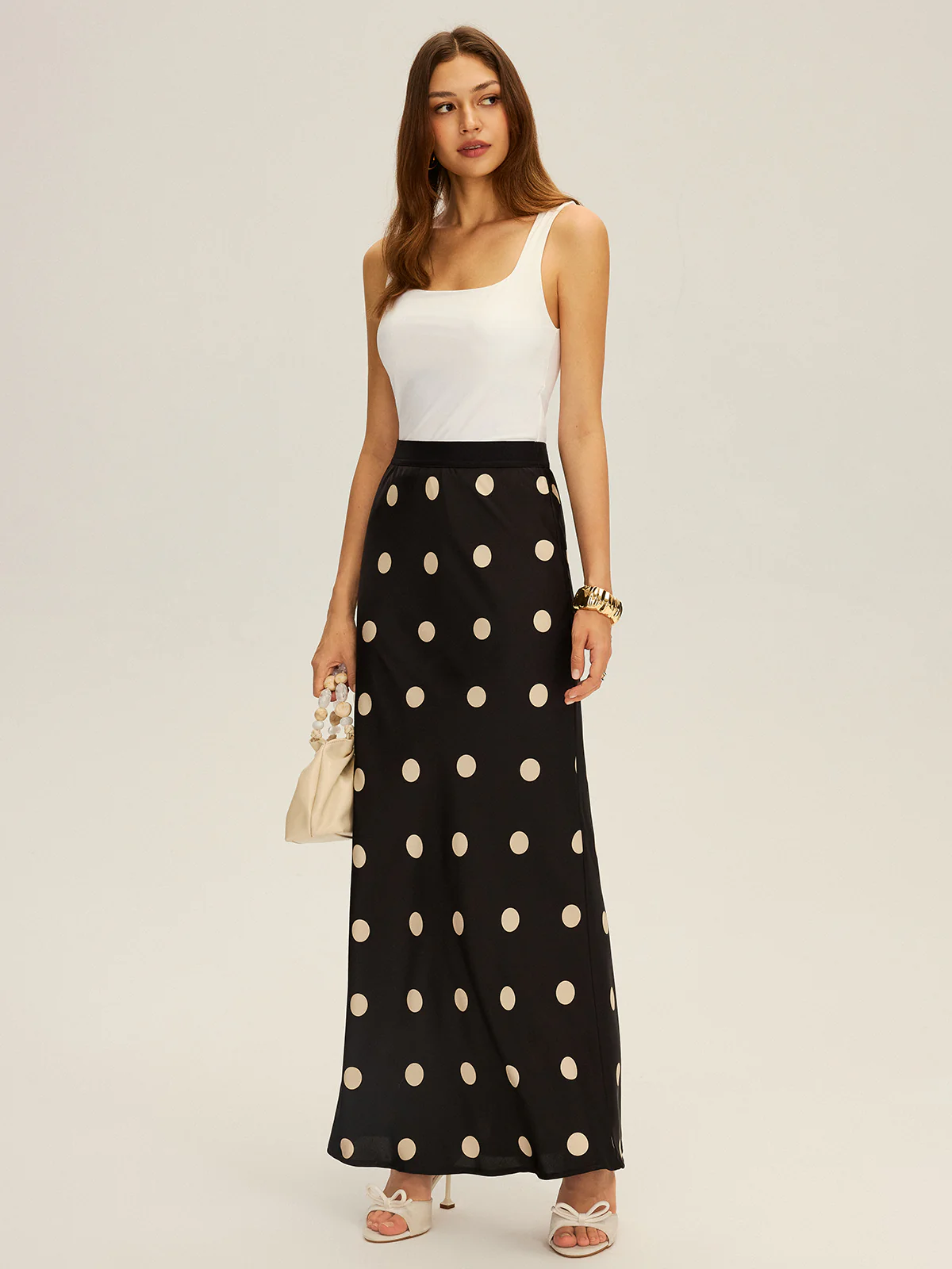 Satin Polka Dot Maxi Skirt - Wholesalesil