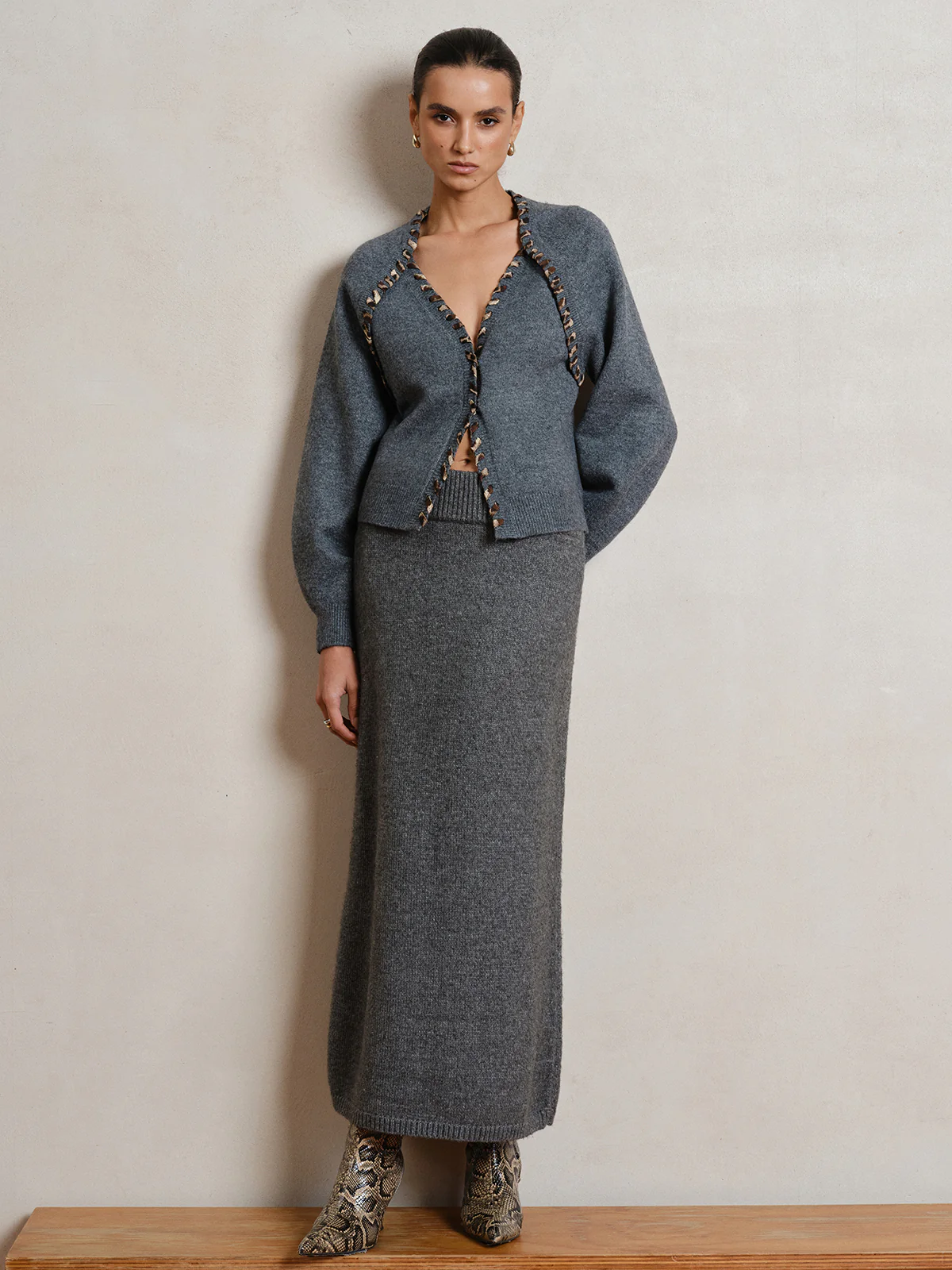 Lace-Up Trim V-Neck Cardigan - Wholesalesil