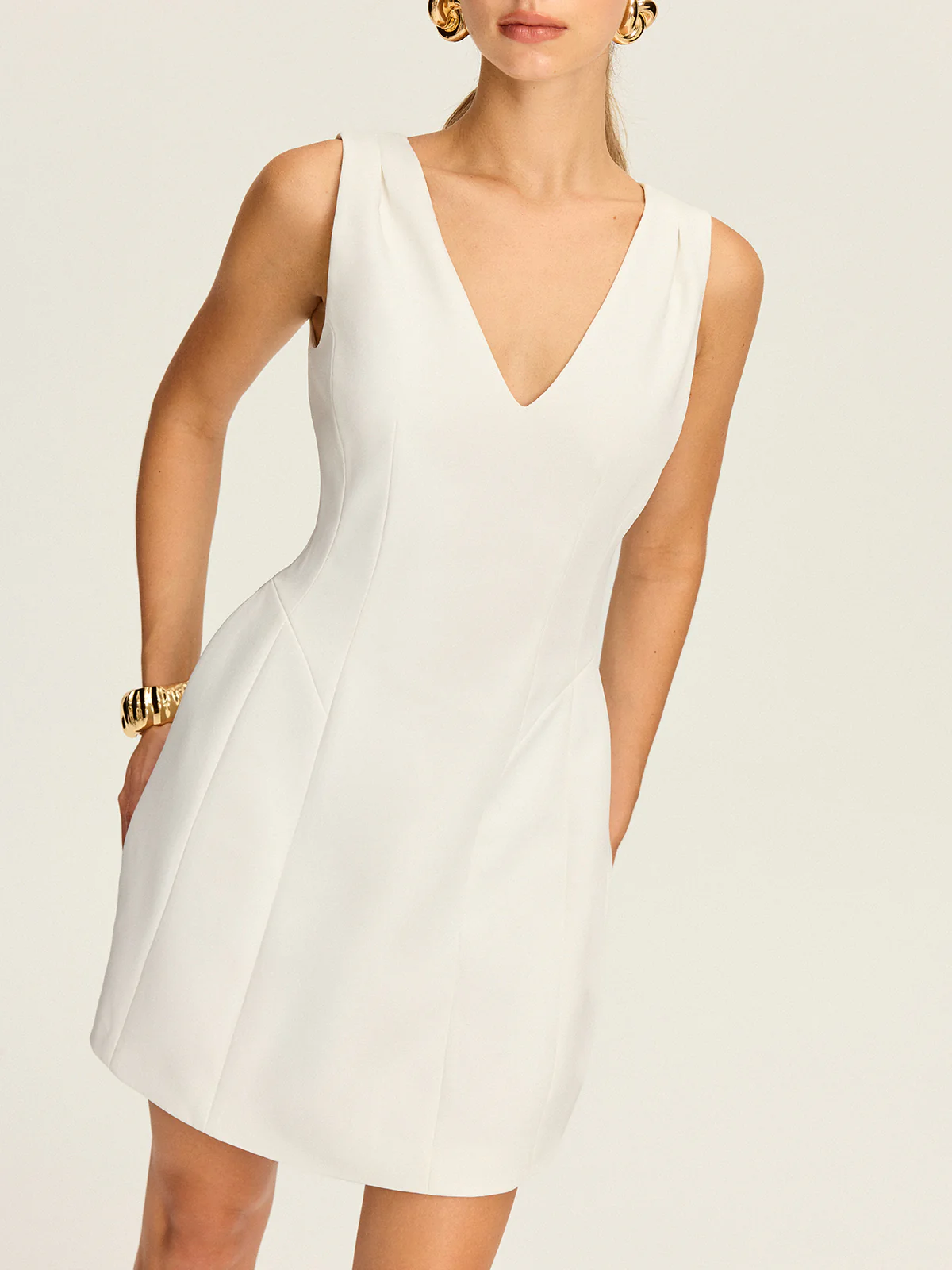 V-Neck Pleated Mini Dress - Wholesalesil