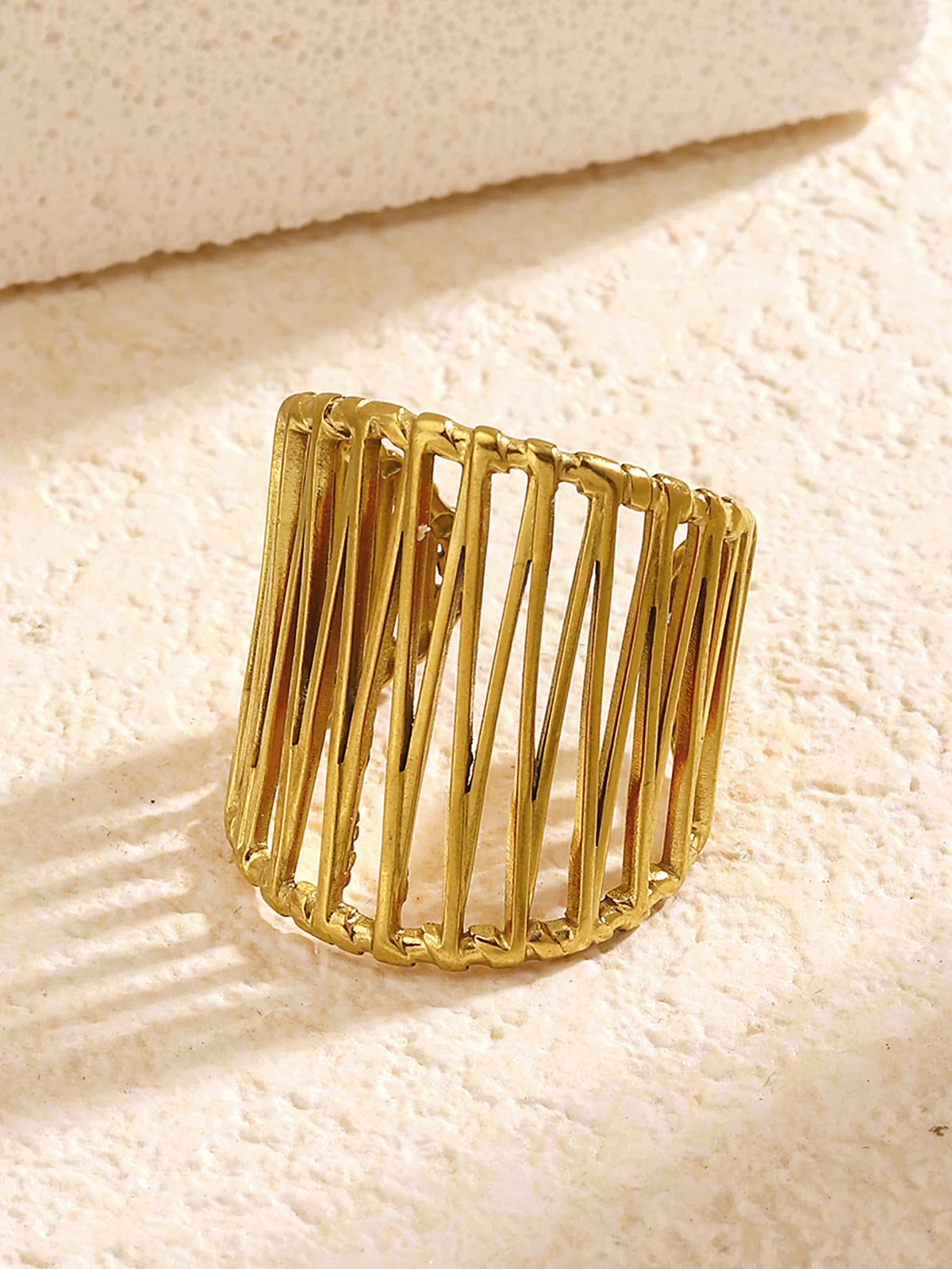 Golden Geometric Cut-Out Ring - Wholesalesil