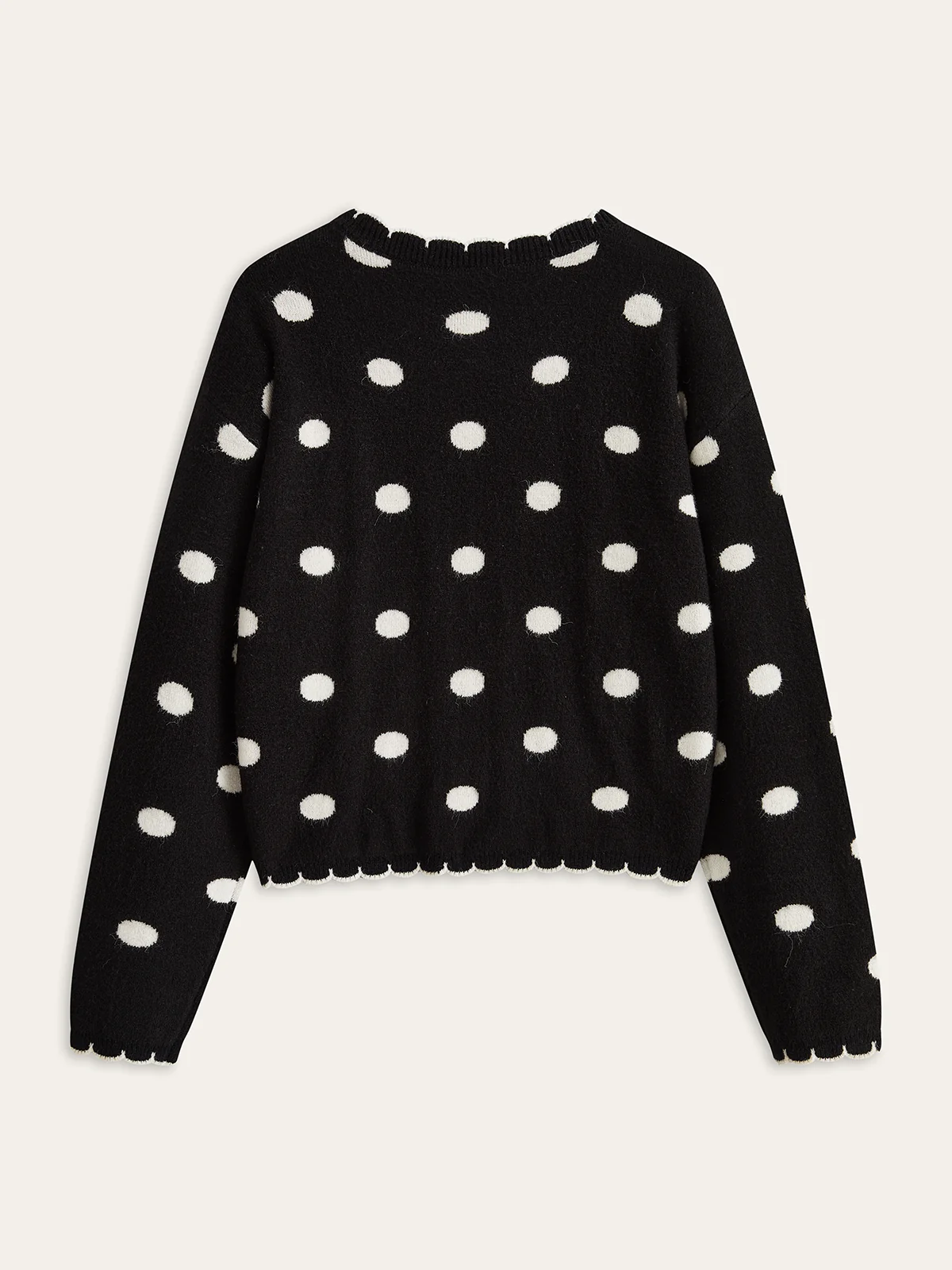 Scalloped Trim Polka Dot Knit Cardigan - Wholesalesil