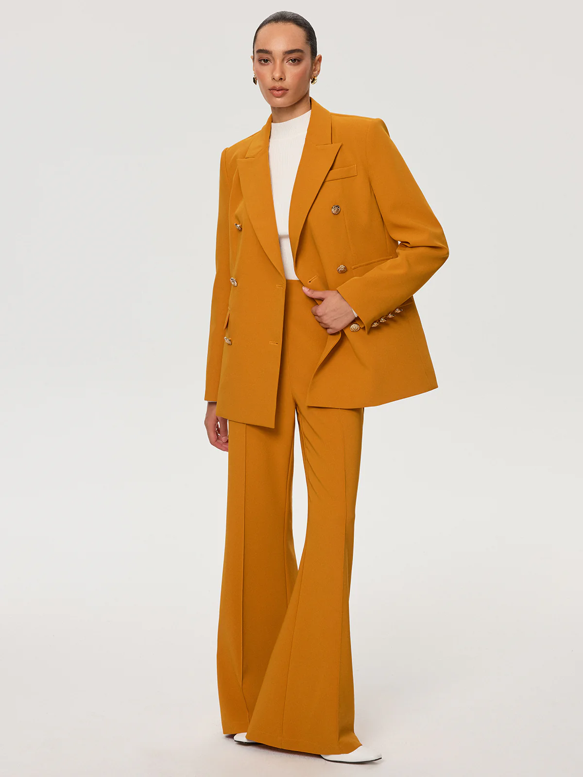 Double-Breasted Metal Button Blazer - Wholesalesil