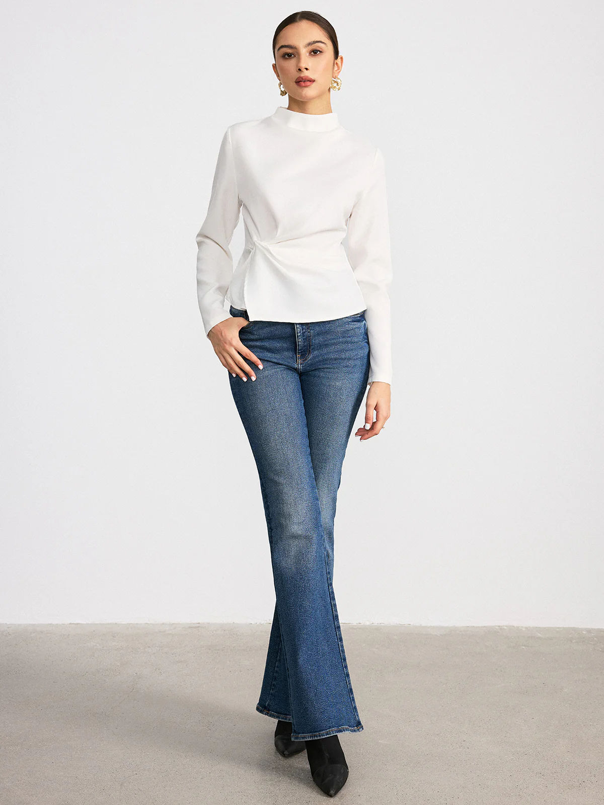 Long-Sleeve Twist Mock Neck Top - Wholesalesil