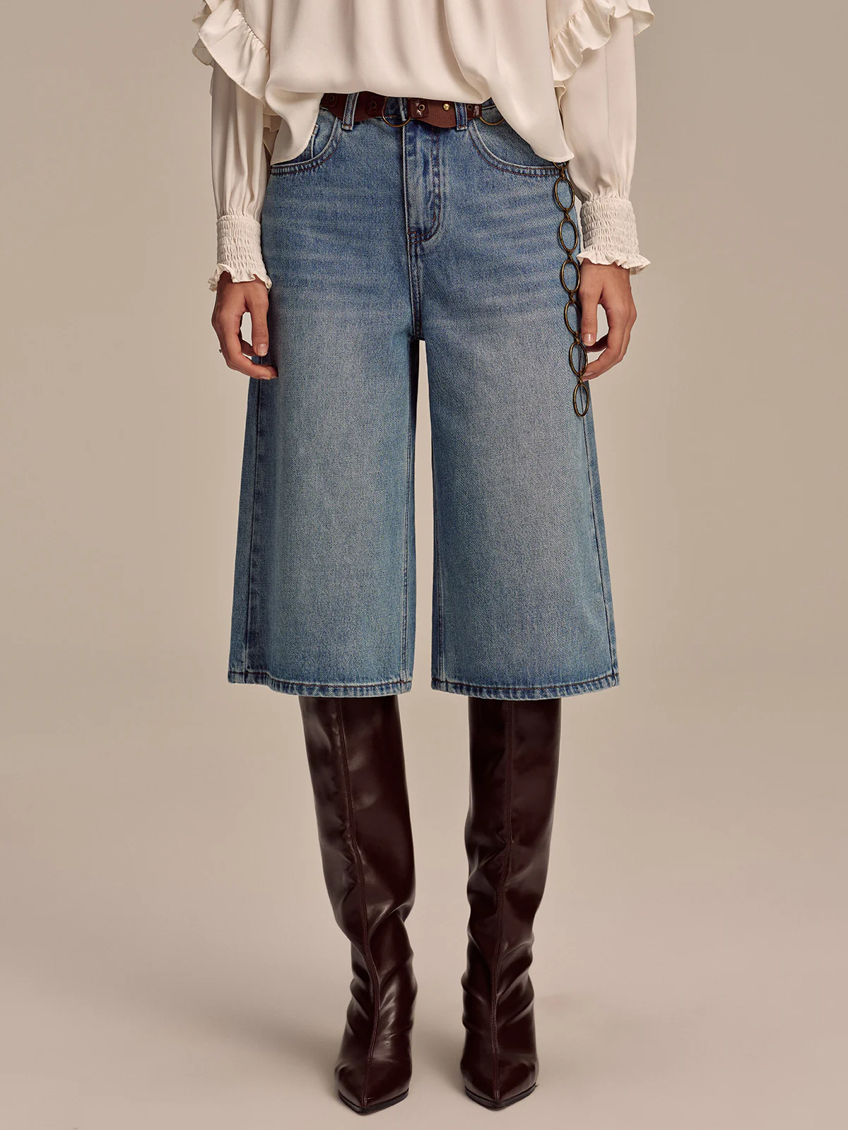 Mid-Waist Wide-Leg Jeans without Belt - Wholesalesil