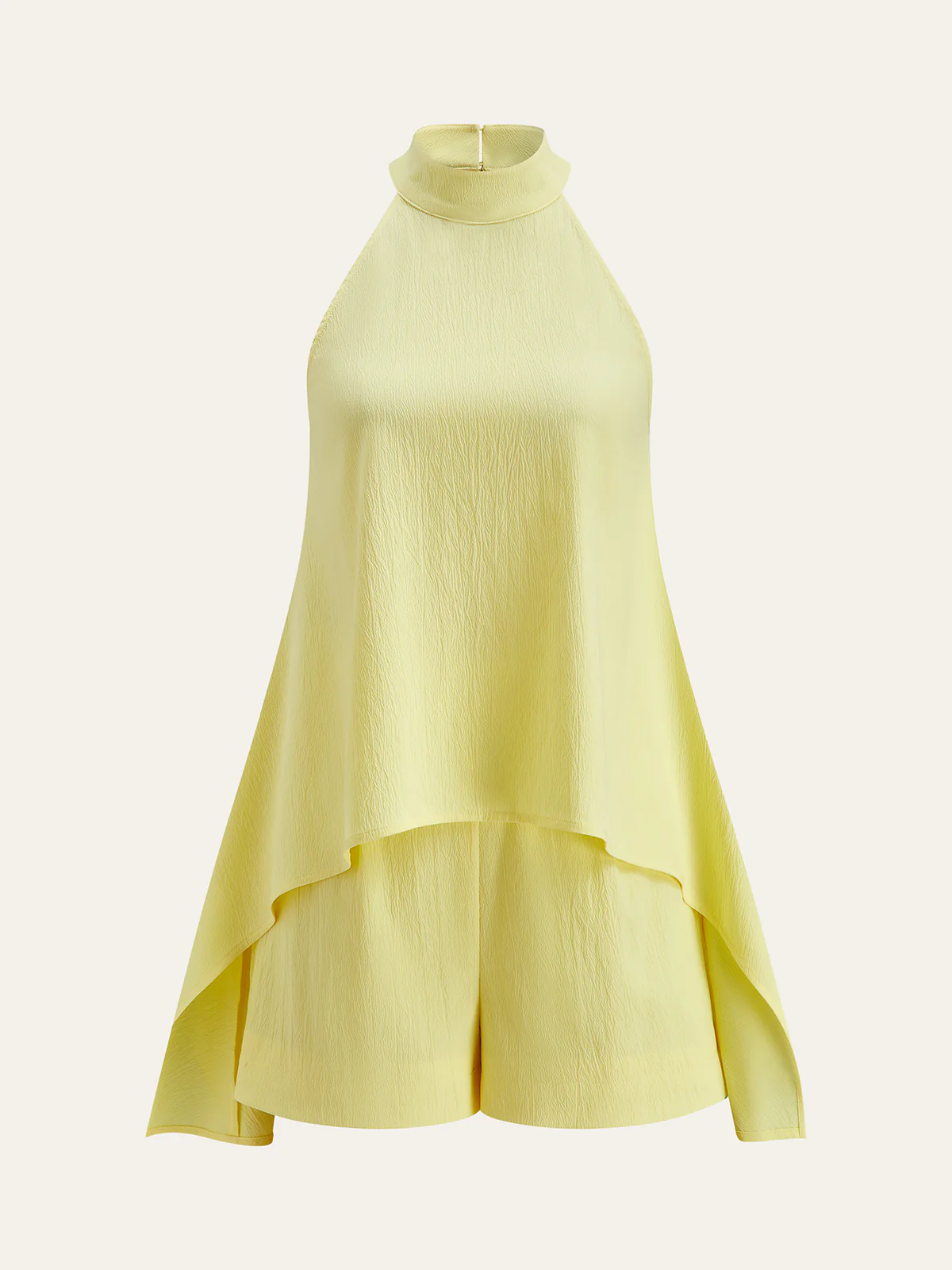 Halter Neck Asymmetric Hem Shorts Set - Wholesalesil