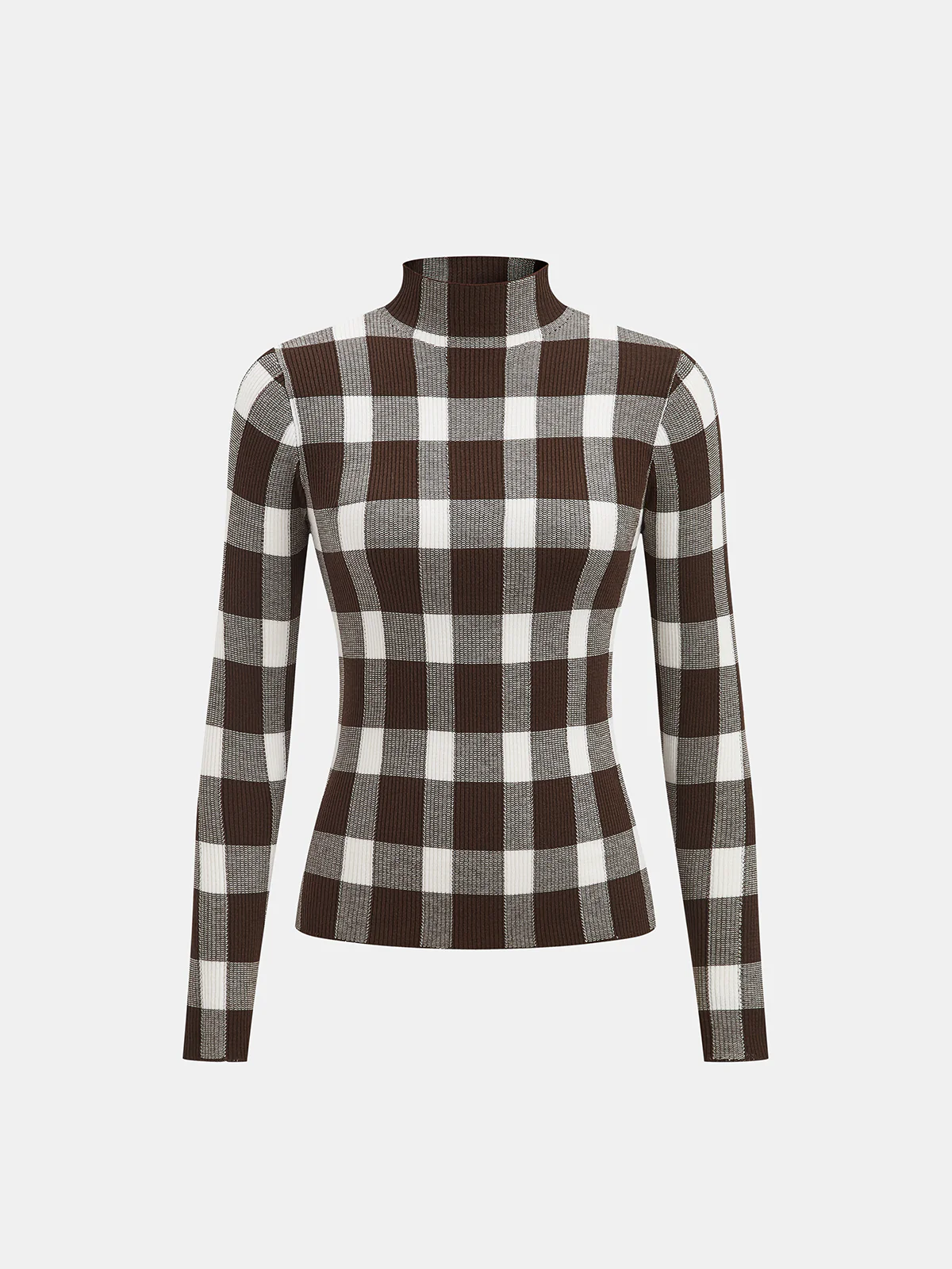 Checkered Wool-Blend Mock Neck Knit Top - Wholesalesil