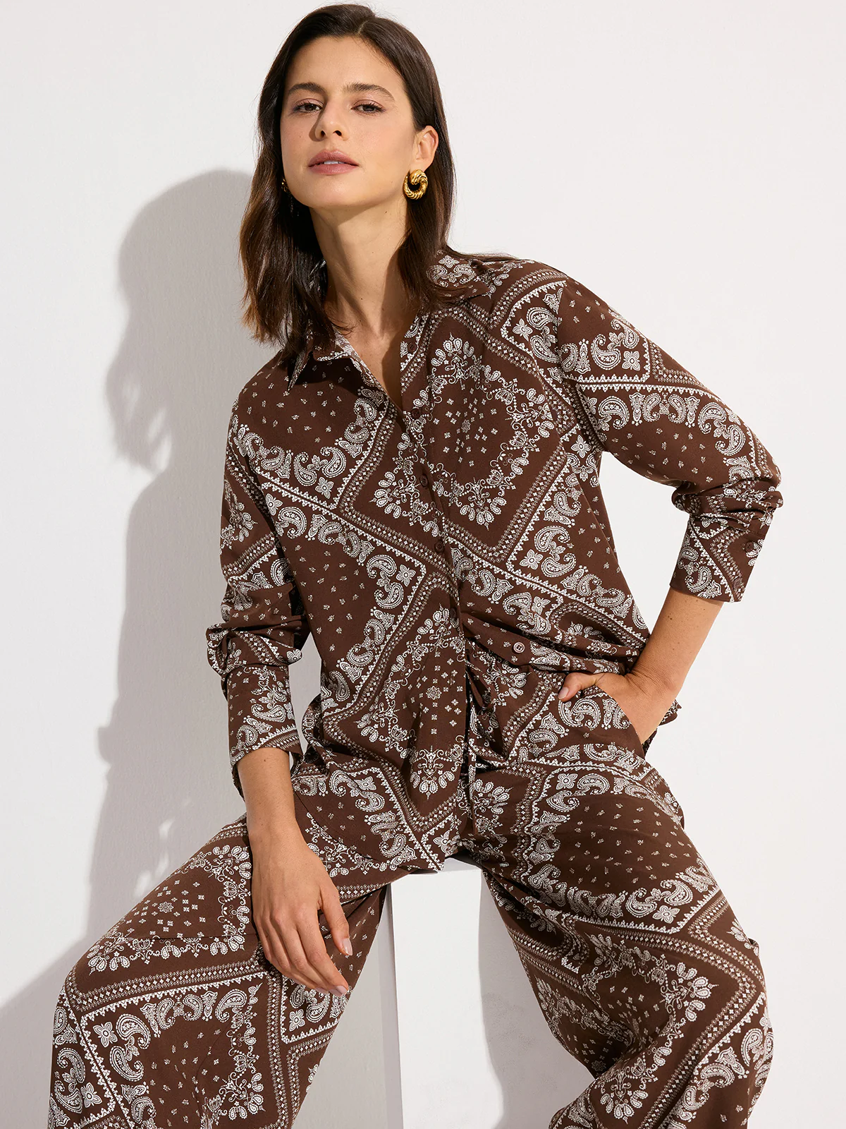 Paisley Print Oversized Shirt - Wholesalesil
