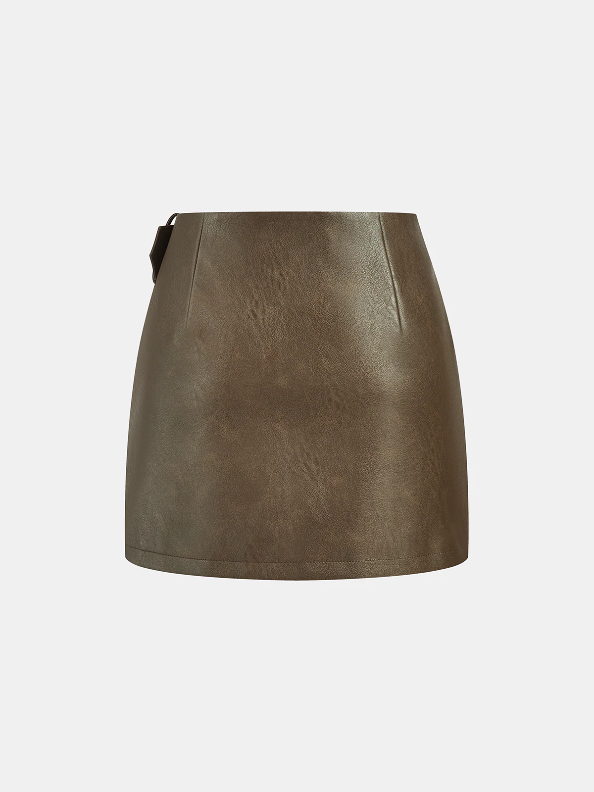 Metal Buckle Faux Leather Mini Skirt - Wholesalesil