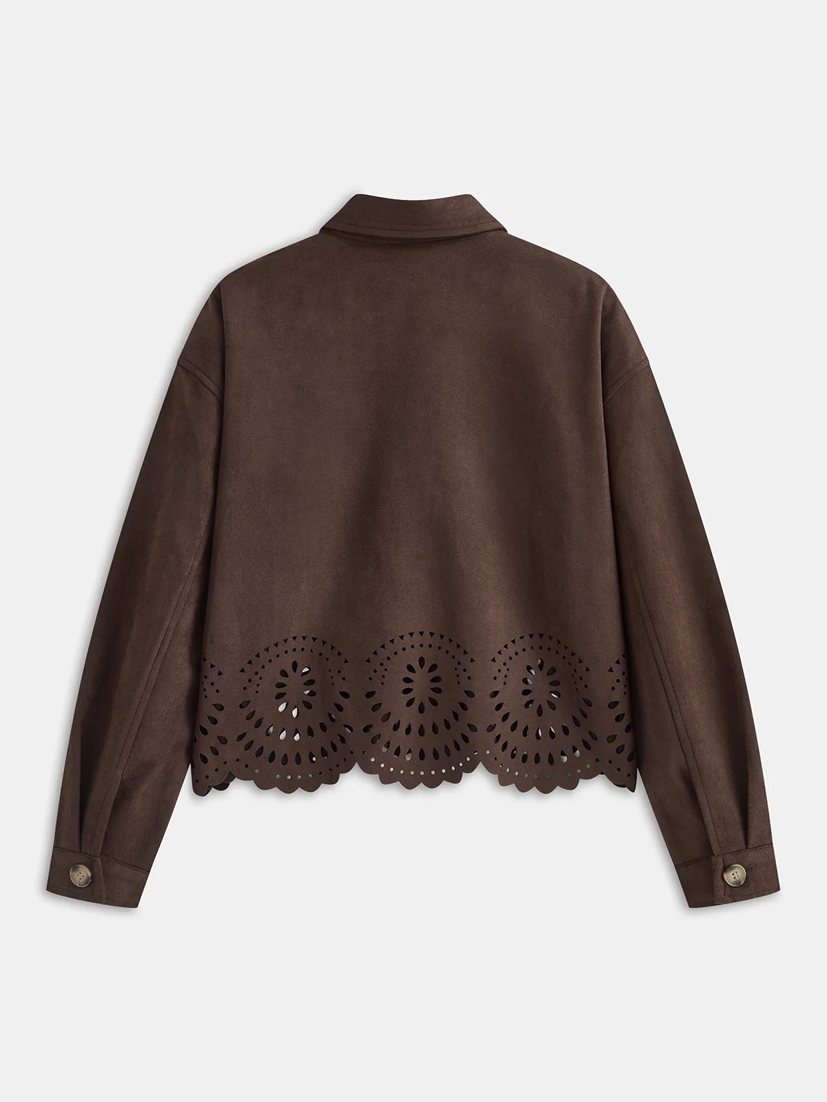 Hollow Hem Suede Effect Jacket - Wholesalesil