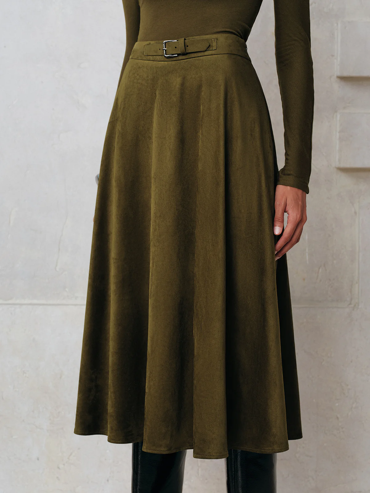 Suede Effect A-Line Midi Skirt - Wholesalesil