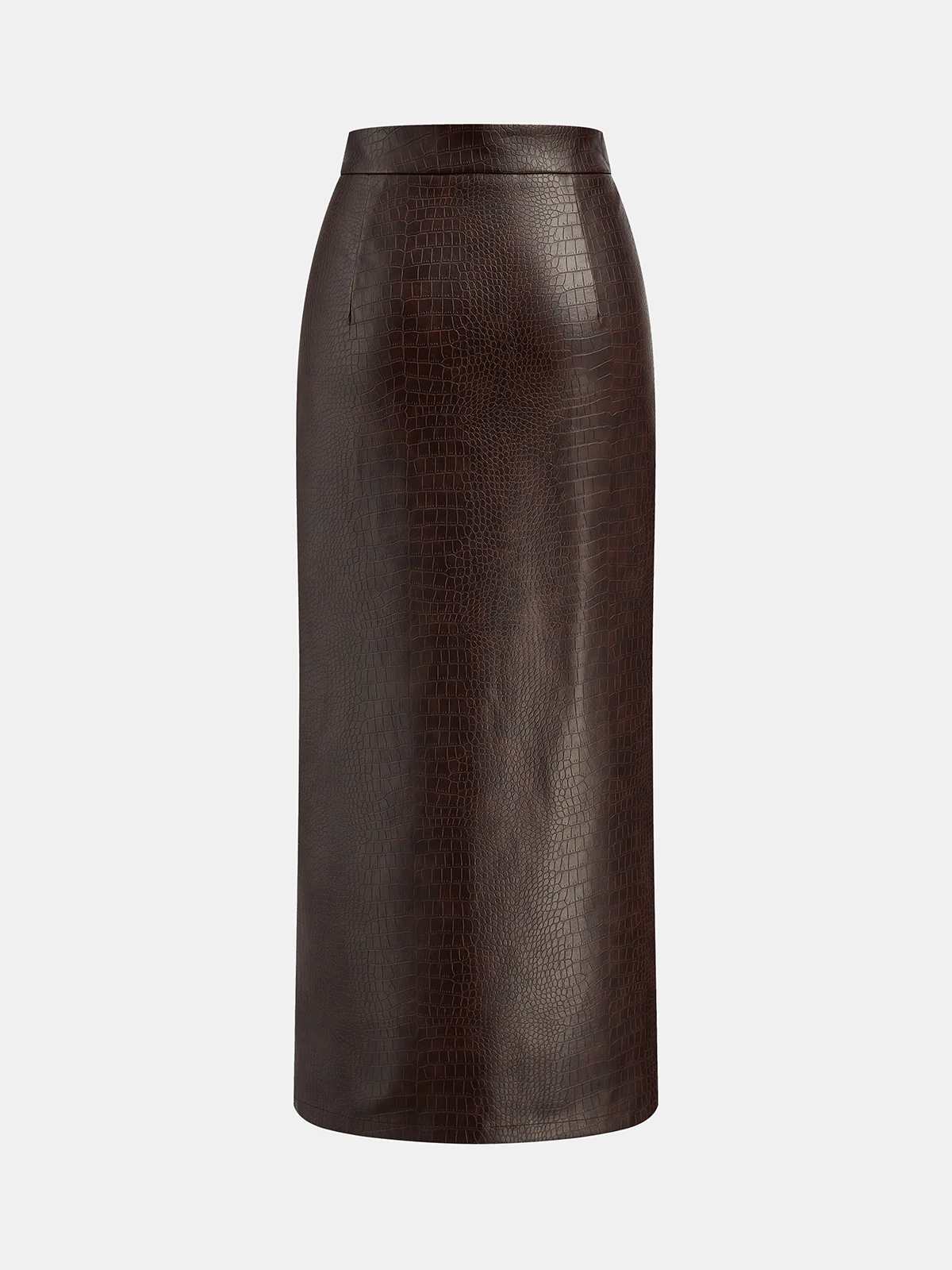 Crocodile Embossed Zipper Split Midi Skirt - Wholesalesil