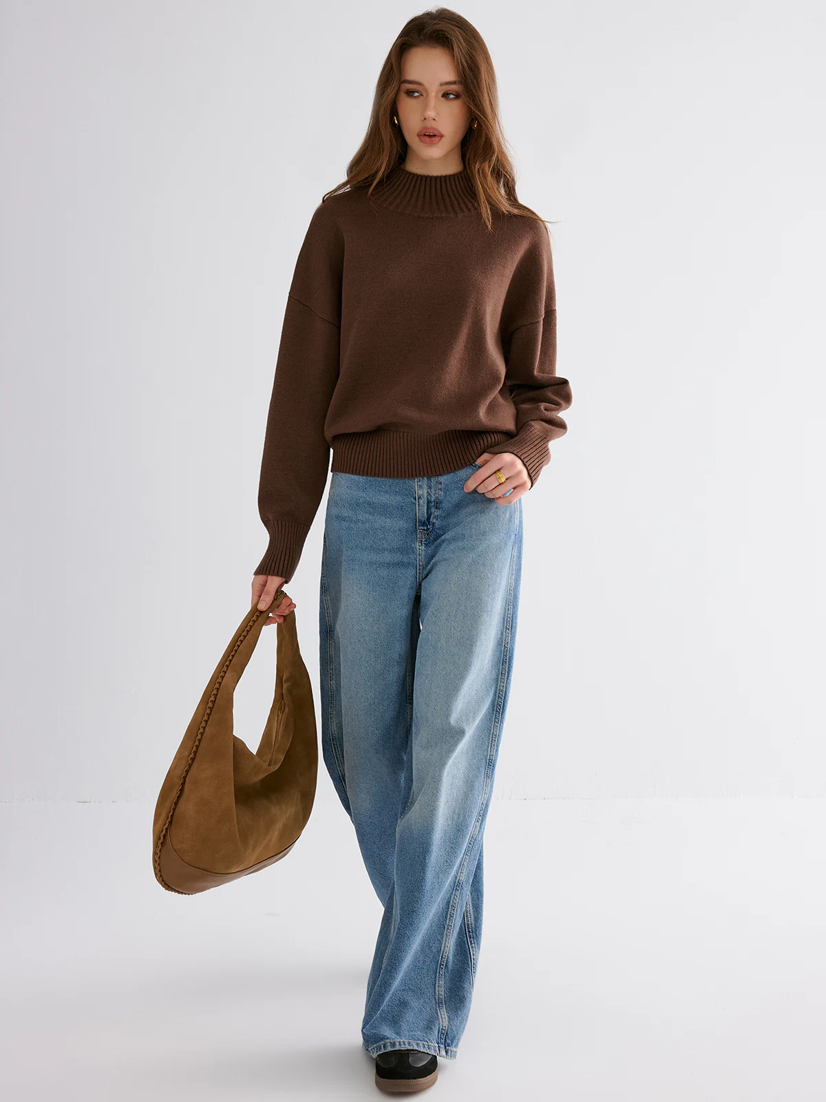Oversized Drop Shoulder Crew Neck Sweater - Wholesalesil