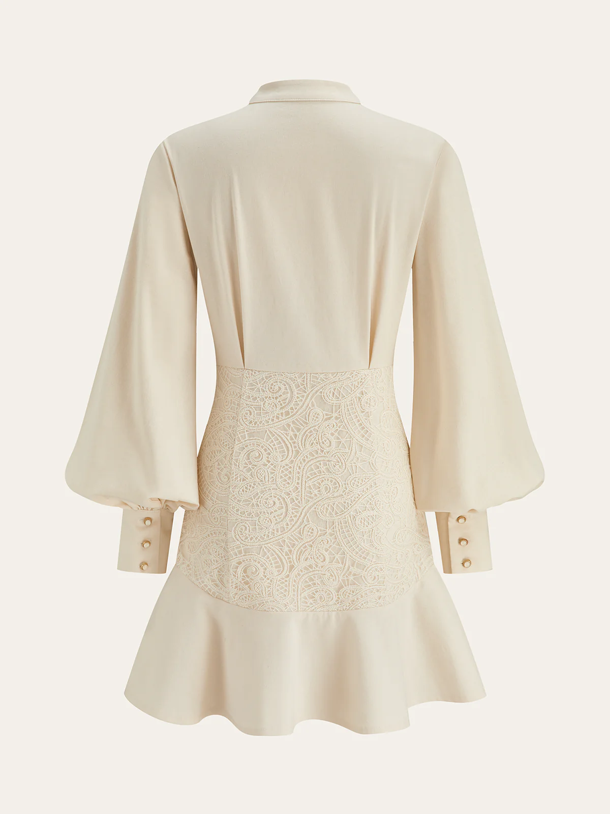 Stand Collar Button Lace Waist Dress - Wholesalesil