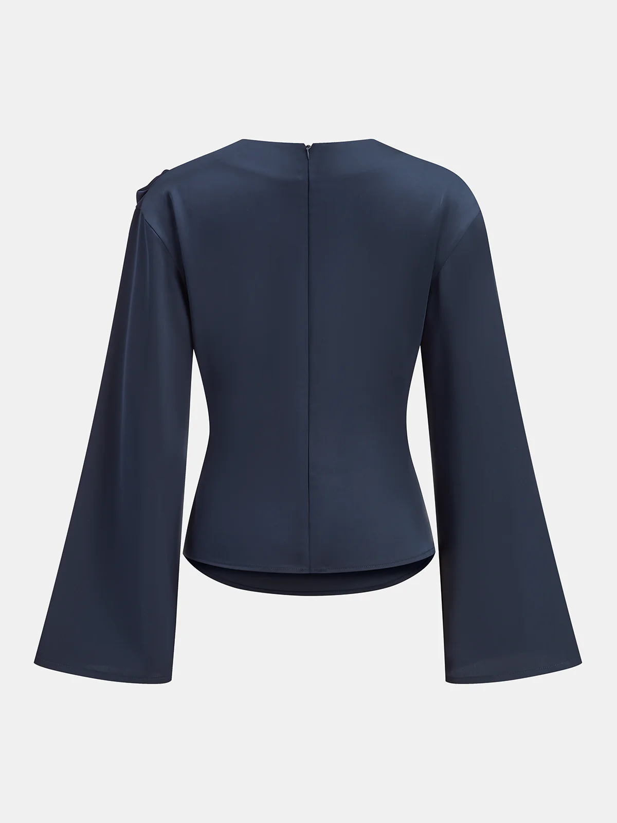 Bell Sleeve Draped Satin Blouse - Wholesalesil