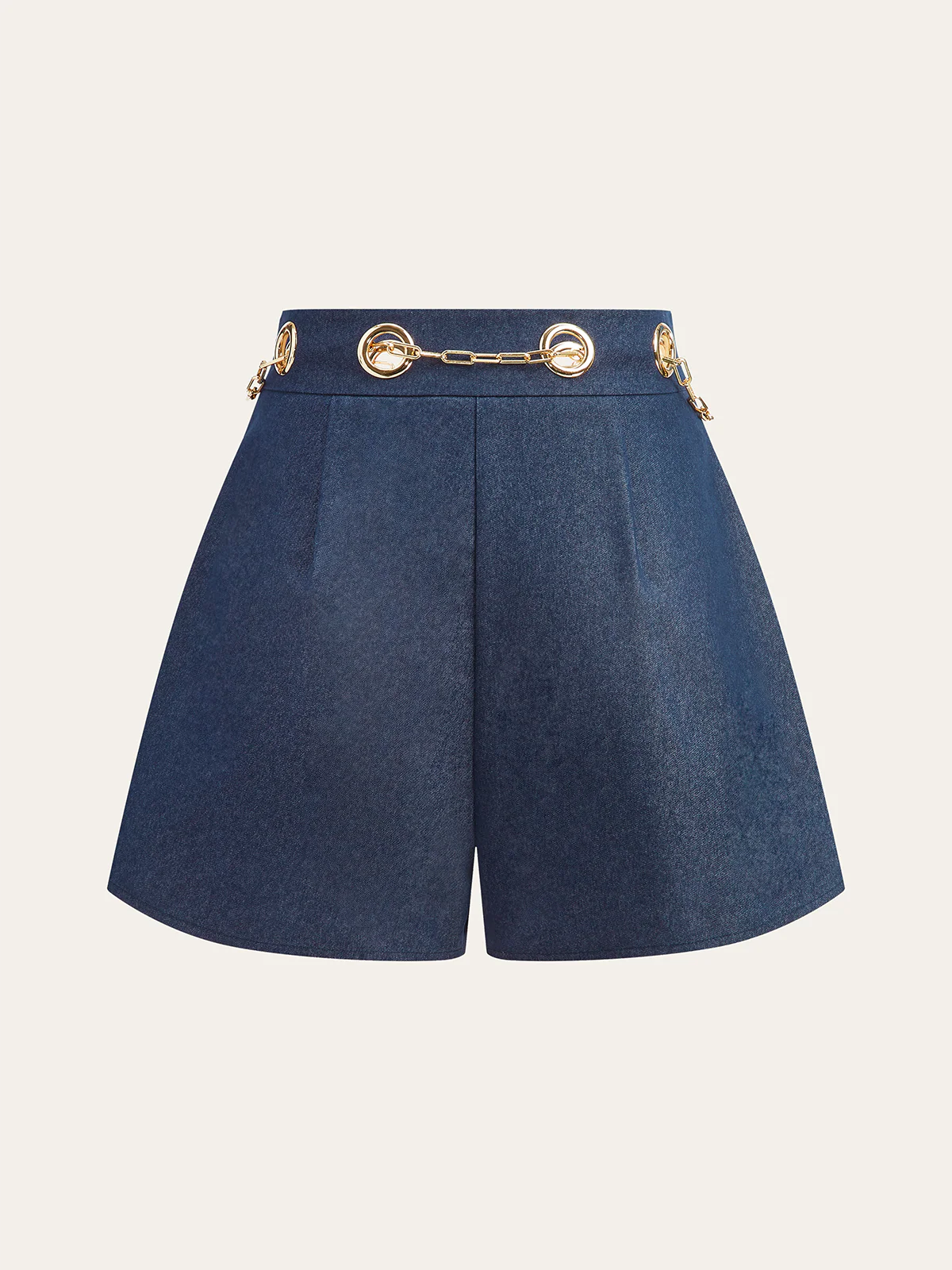 Faux Denim Shorts with Metal Chain Belt - Wholesalesil