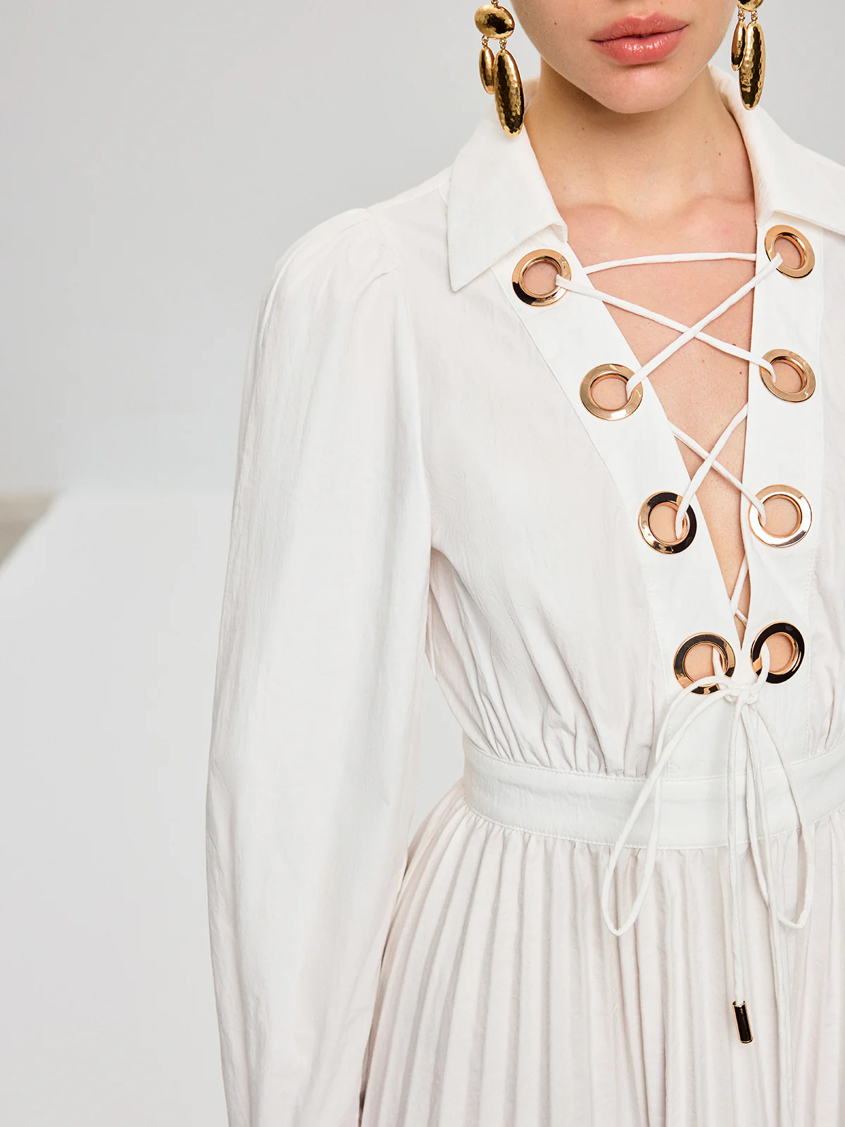 Lace-Up Pleated Midi Dress - Wholesalesil