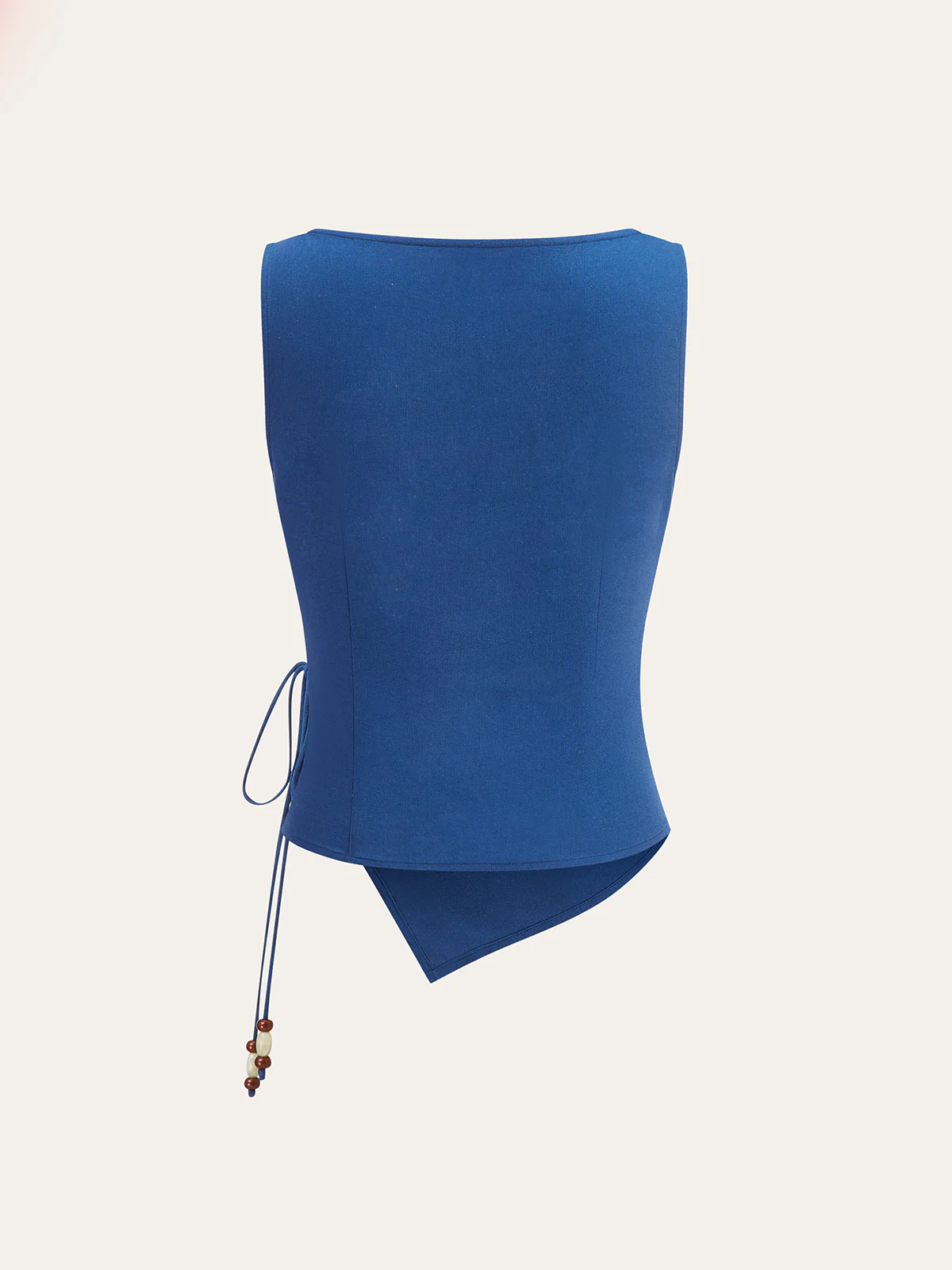 Asymmetric Wrap-Tie Sleeveless Top with Beaded String - Wholesalesil