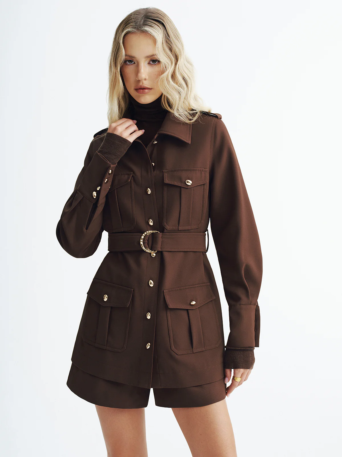 Collared Belted Utility Trench Coat - Wholesalesil