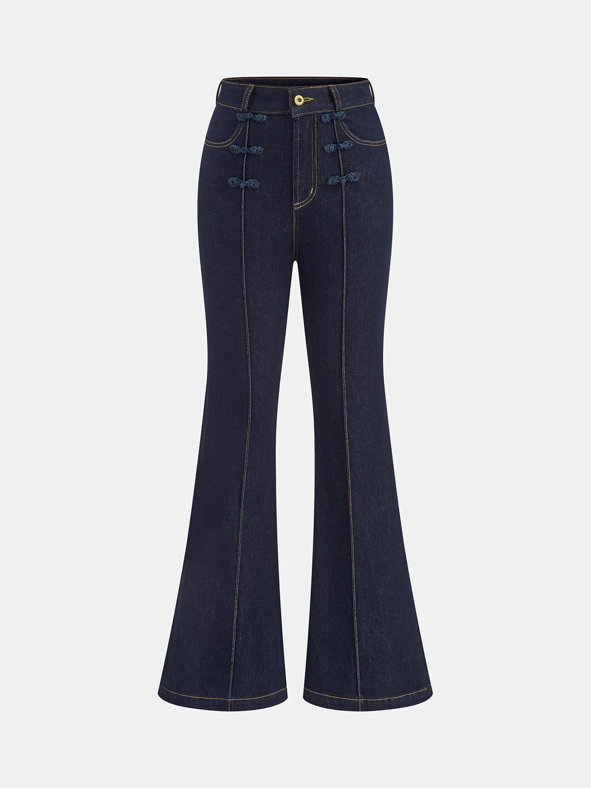 Mandarin Knot Slim Stretch Flare Denim Pants - Wholesalesil