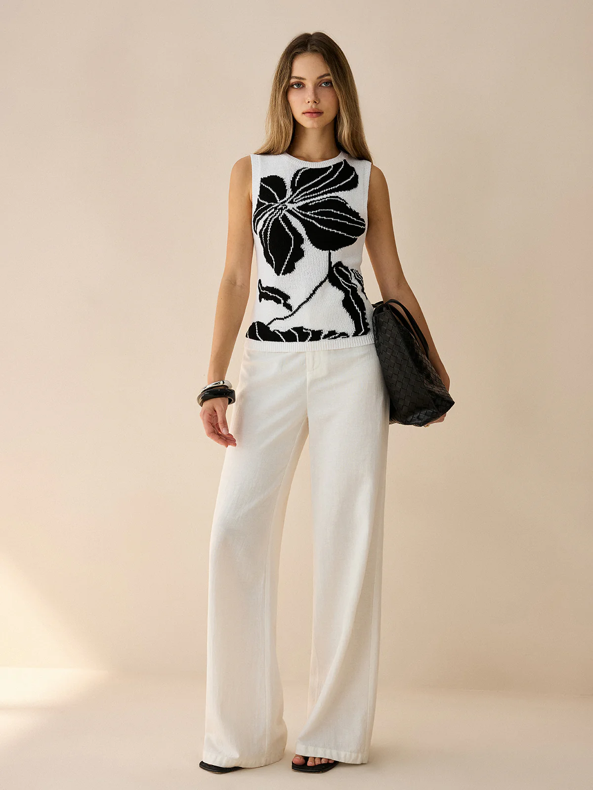 Contrast Floral Knit Vest - Wholesalesil