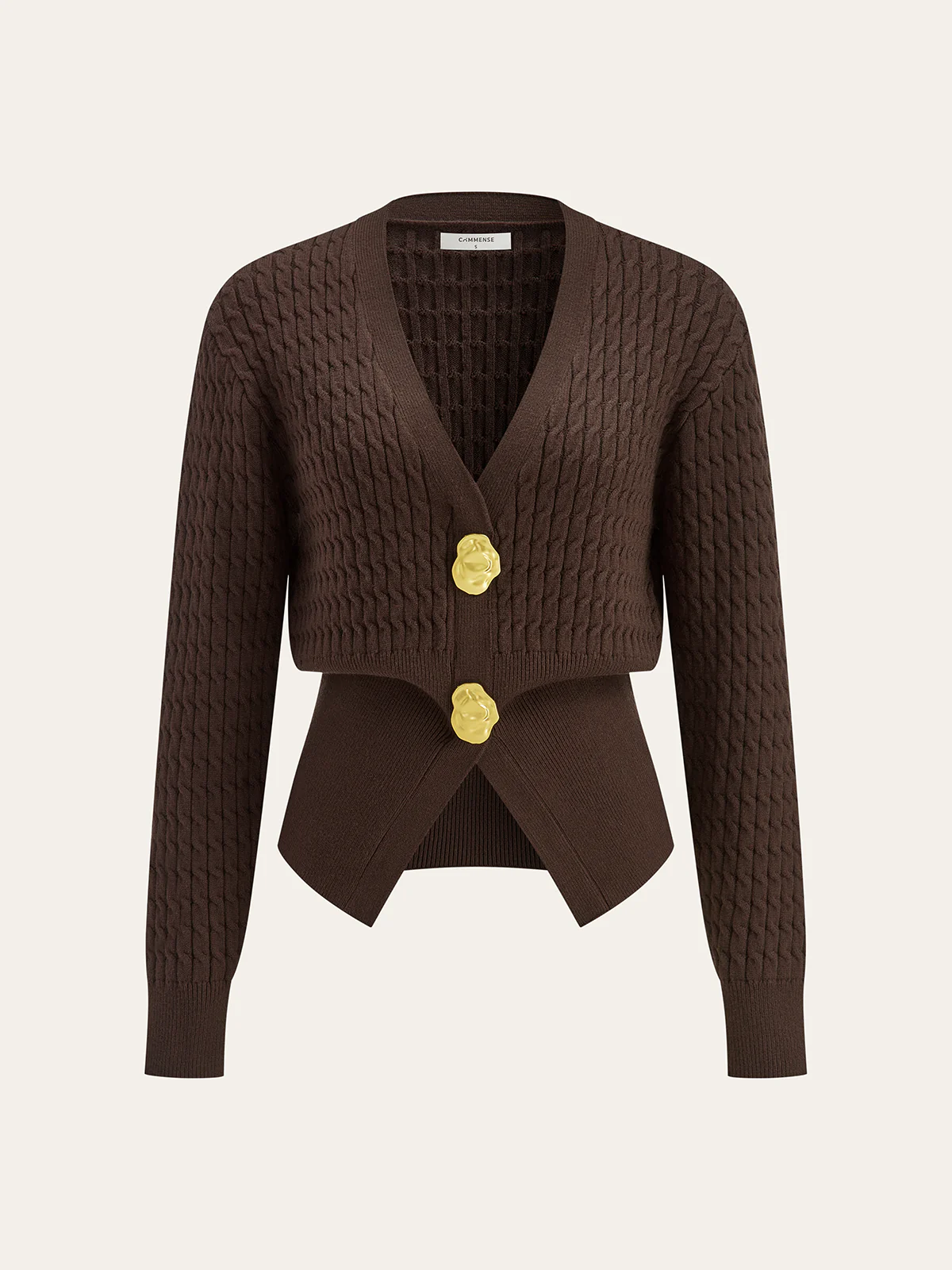 Metal Button V-Neck Cable Knit Outerwear - Wholesalesil