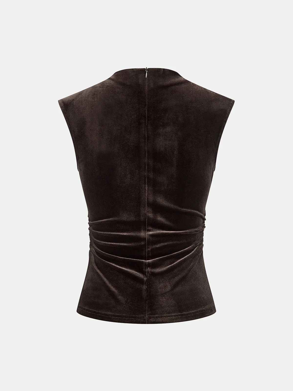 Mock Neck Ruched Velvet Sleeveless Top - Wholesalesil