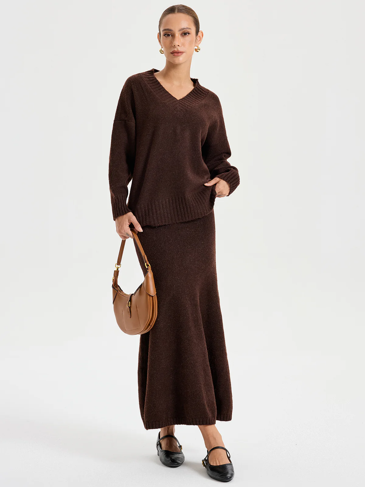 V-neck Knitted Sweater Co-ords - Wholesalesil