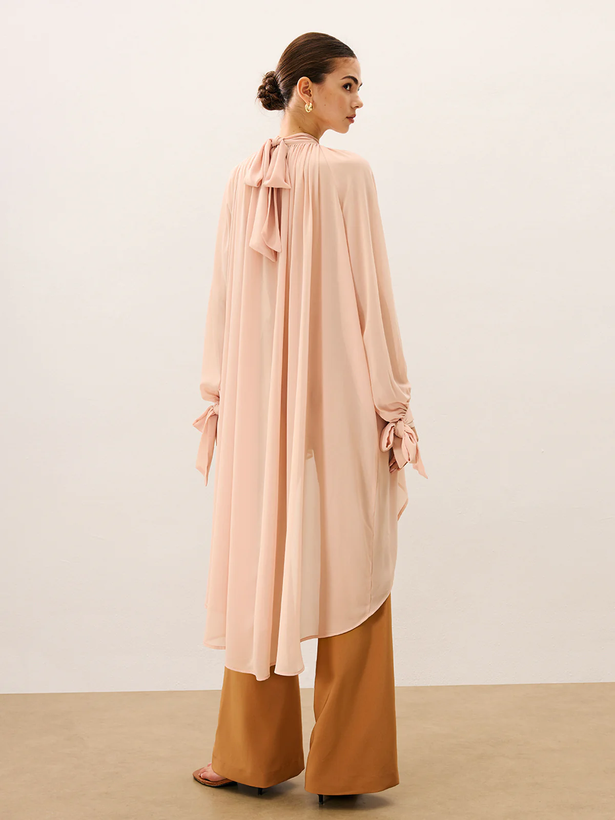 Ruffled Oversized Semi-Sheer Chiffon Blouse - Wholesalesil