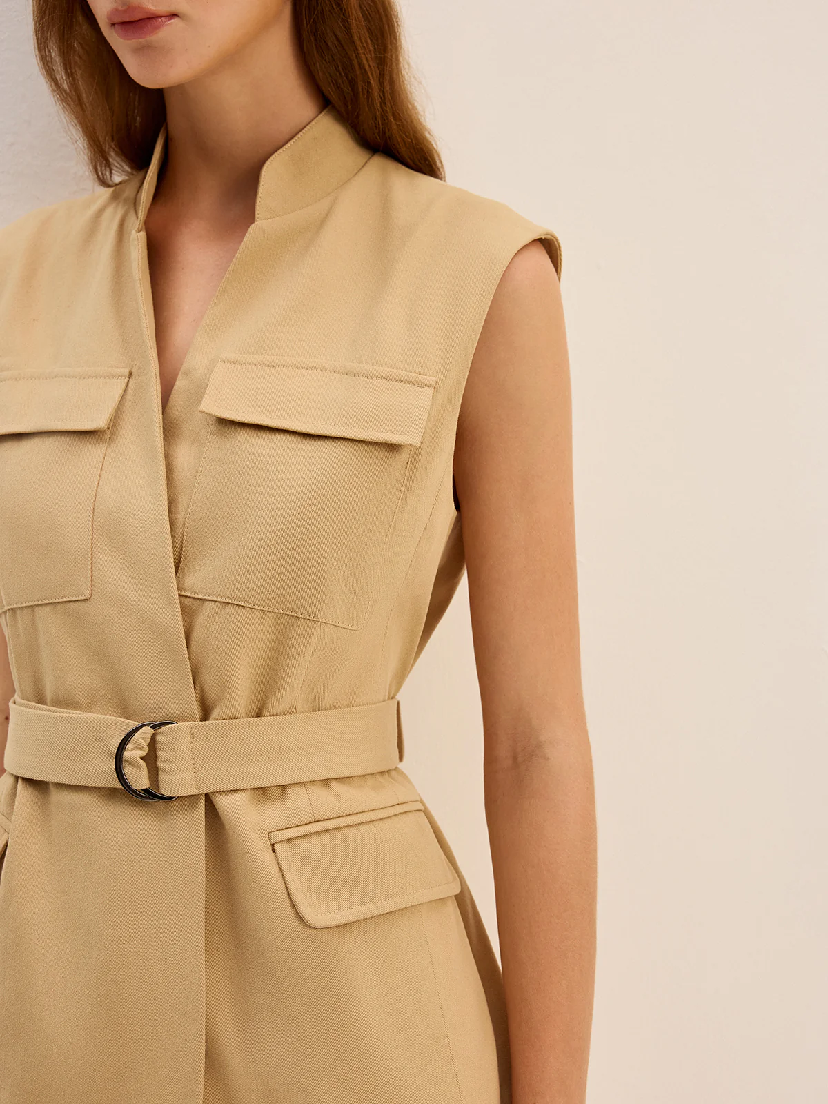 Belted Sleeveless Cargo Vest - Wholesalesil