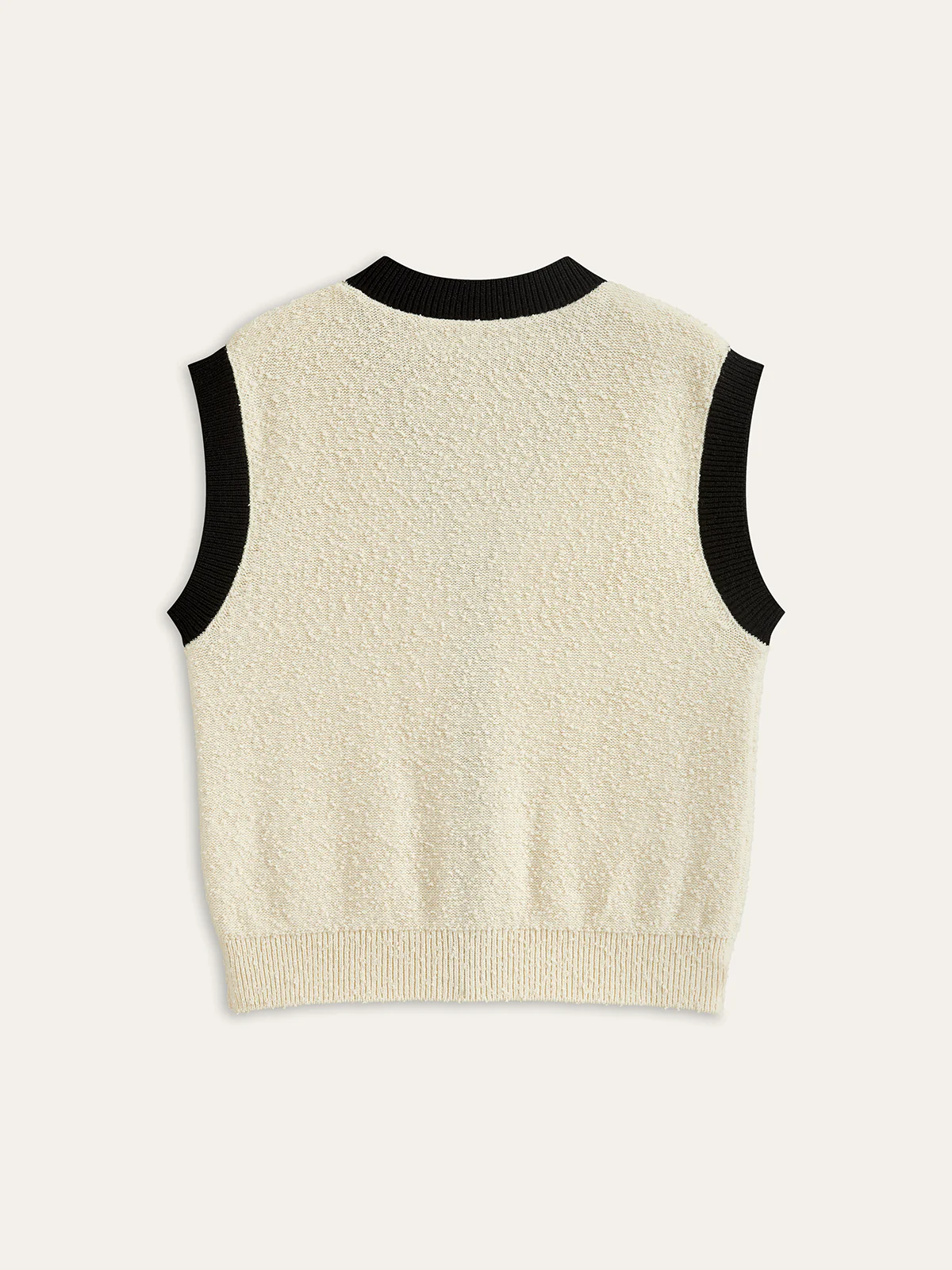 Contrast Trim Metal Button Textured Knit Vest - Wholesalesil