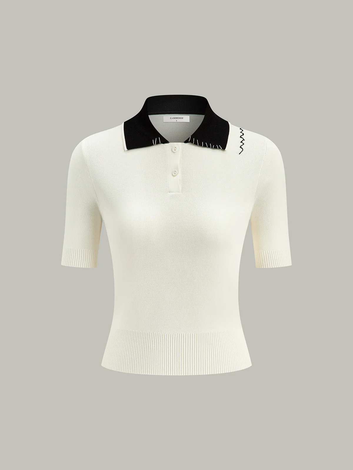 Contrast-Collar Polo Knit Top - Wholesalesil