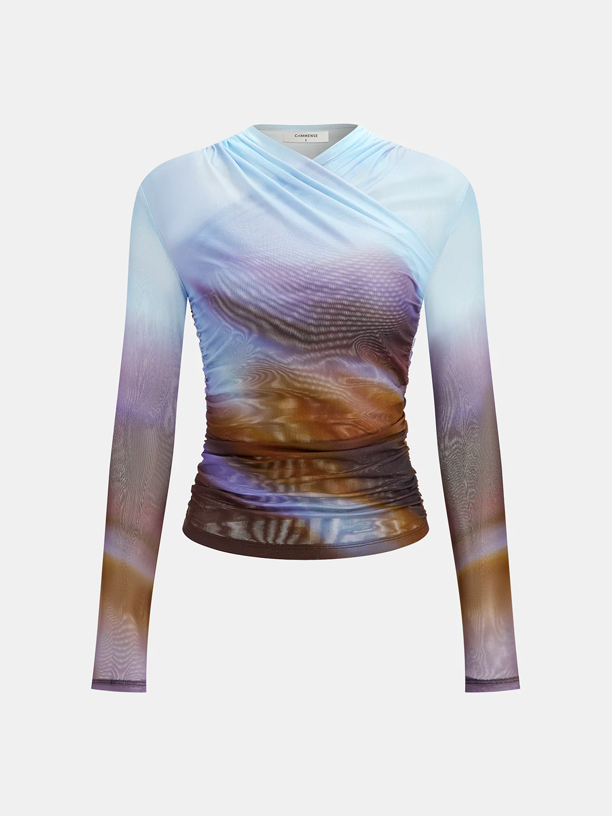 Criss Cross Printed Mesh Long-Sleeve Top - Wholesalesil