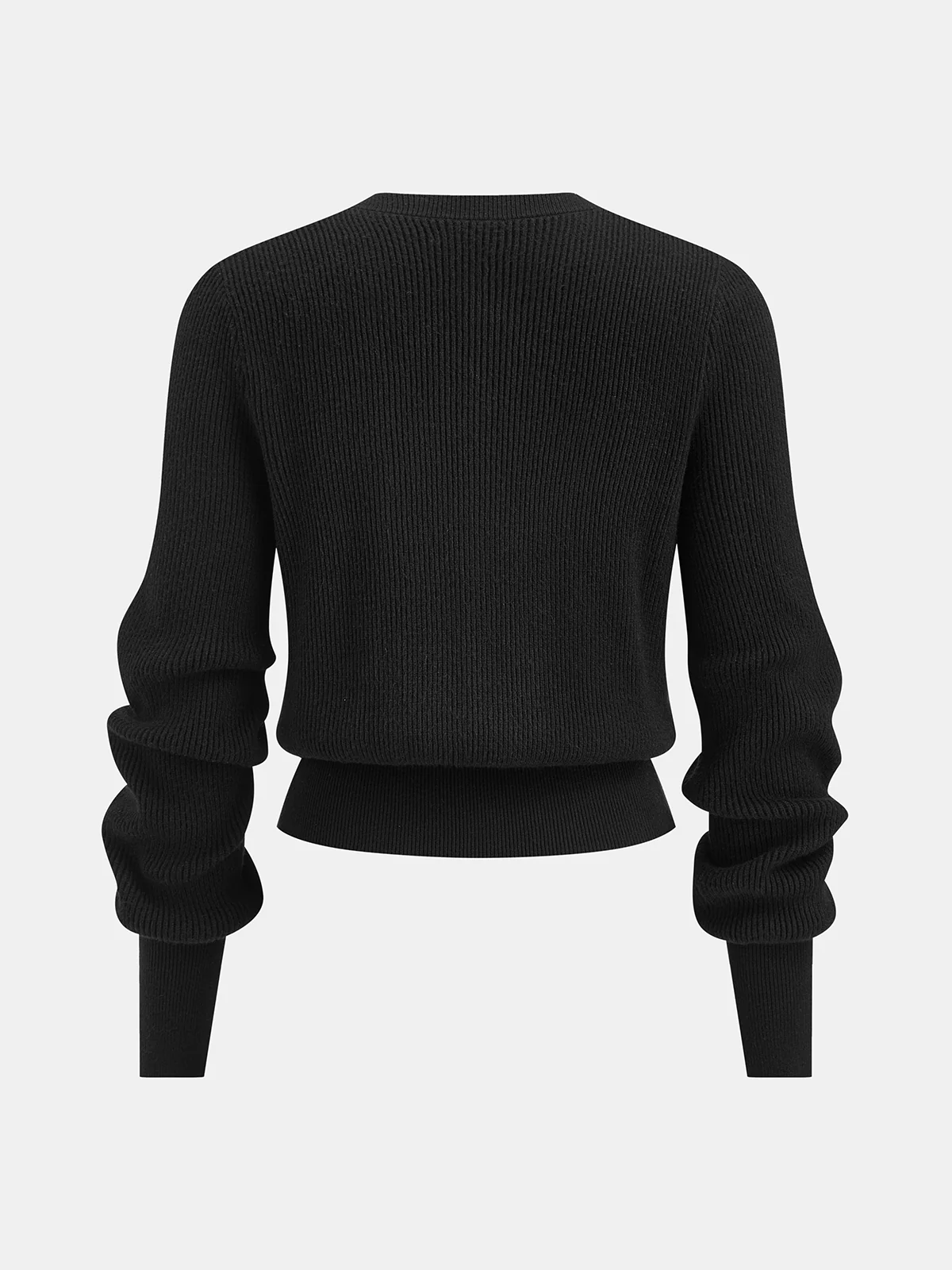 Puff Sleeve Rib-Knit Cardigan - Wholesalesil