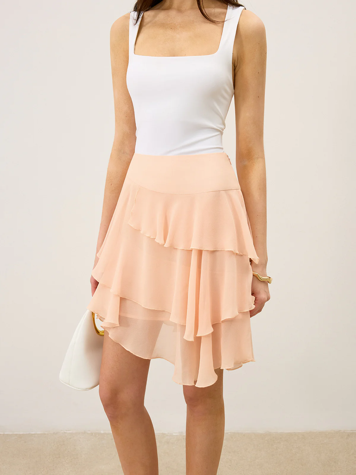 Semi-Sheer Ruffled Chiffon Mini Skirt - Wholesalesil