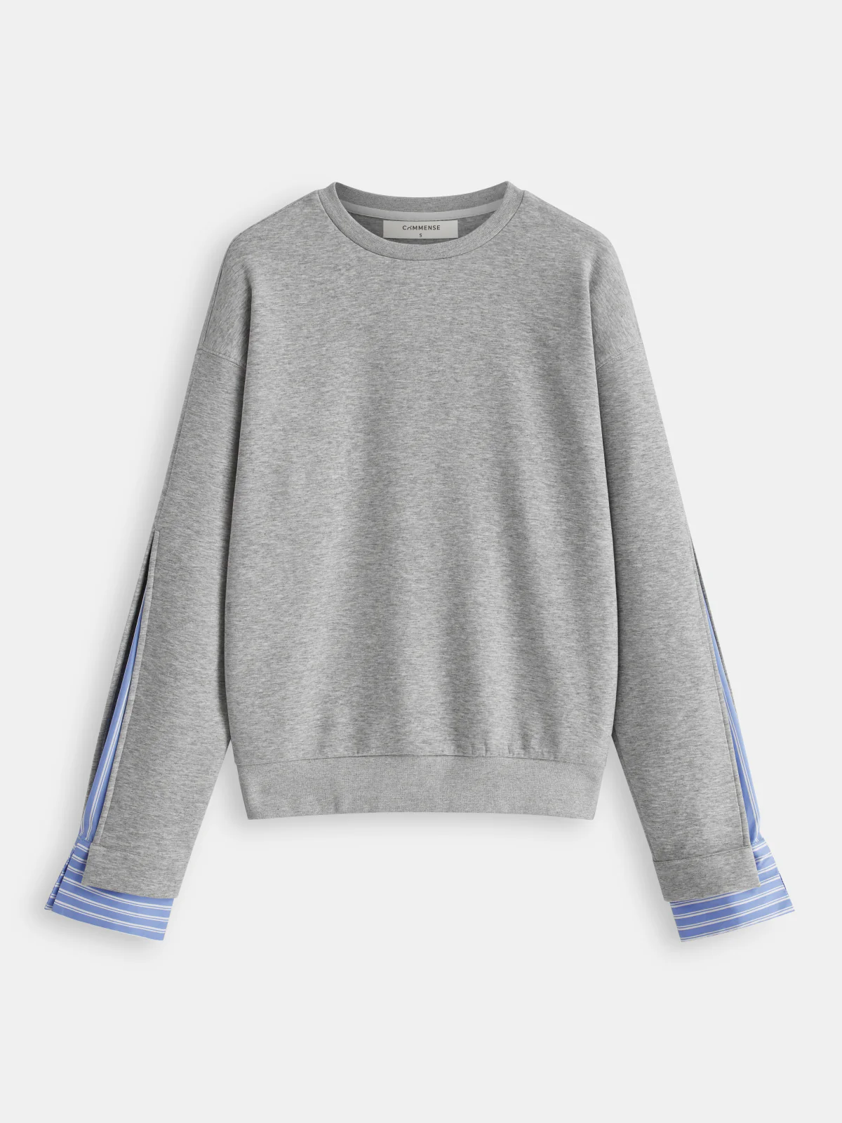 Striped Shirt Panel Crew Neck Sweatshirt - Wholesalesil