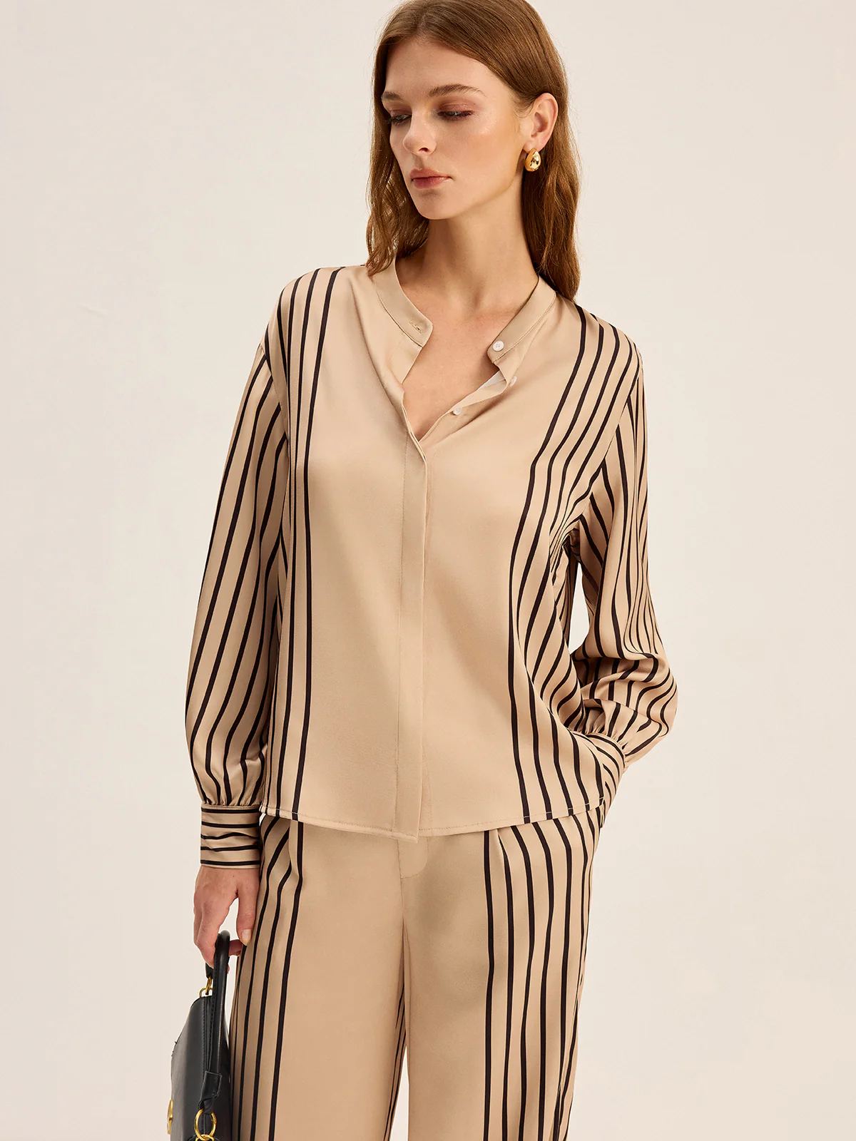 Striped Shirt and Wide-Leg Pants Set - Wholesalesil
