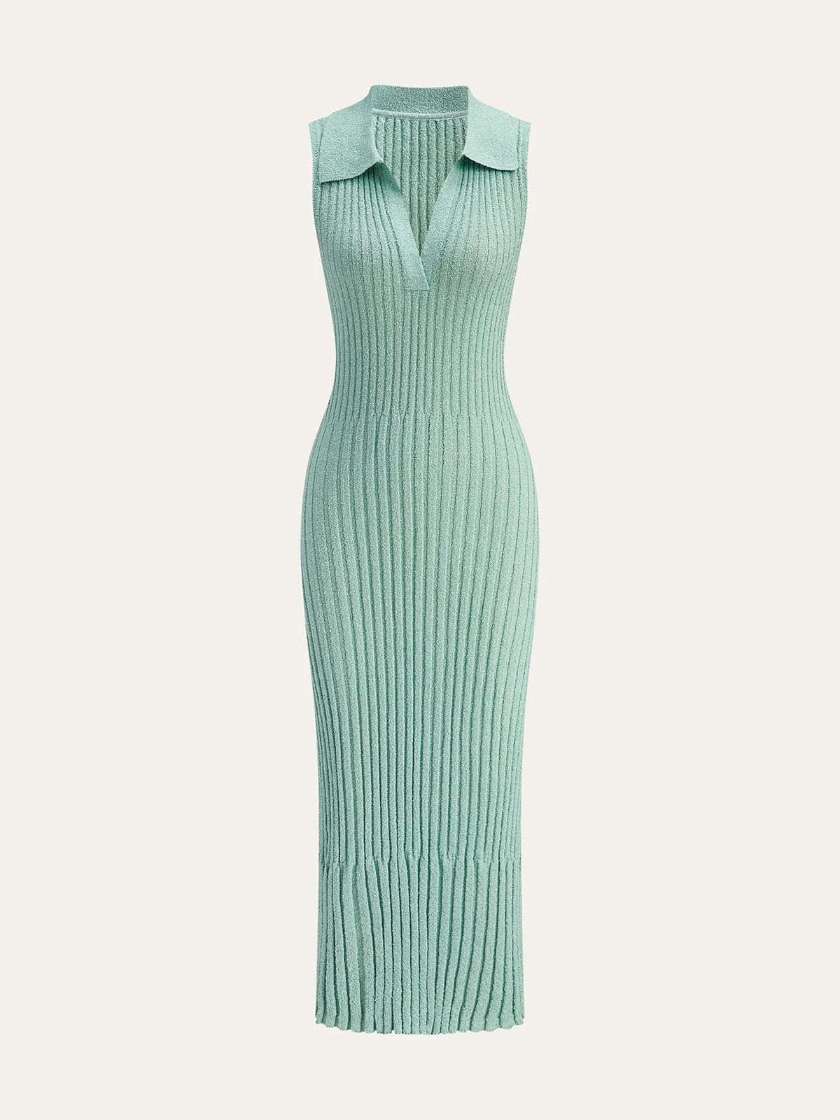 Ribbed Textured Knit Midi Dress with Polo Collar - Wholesalesil