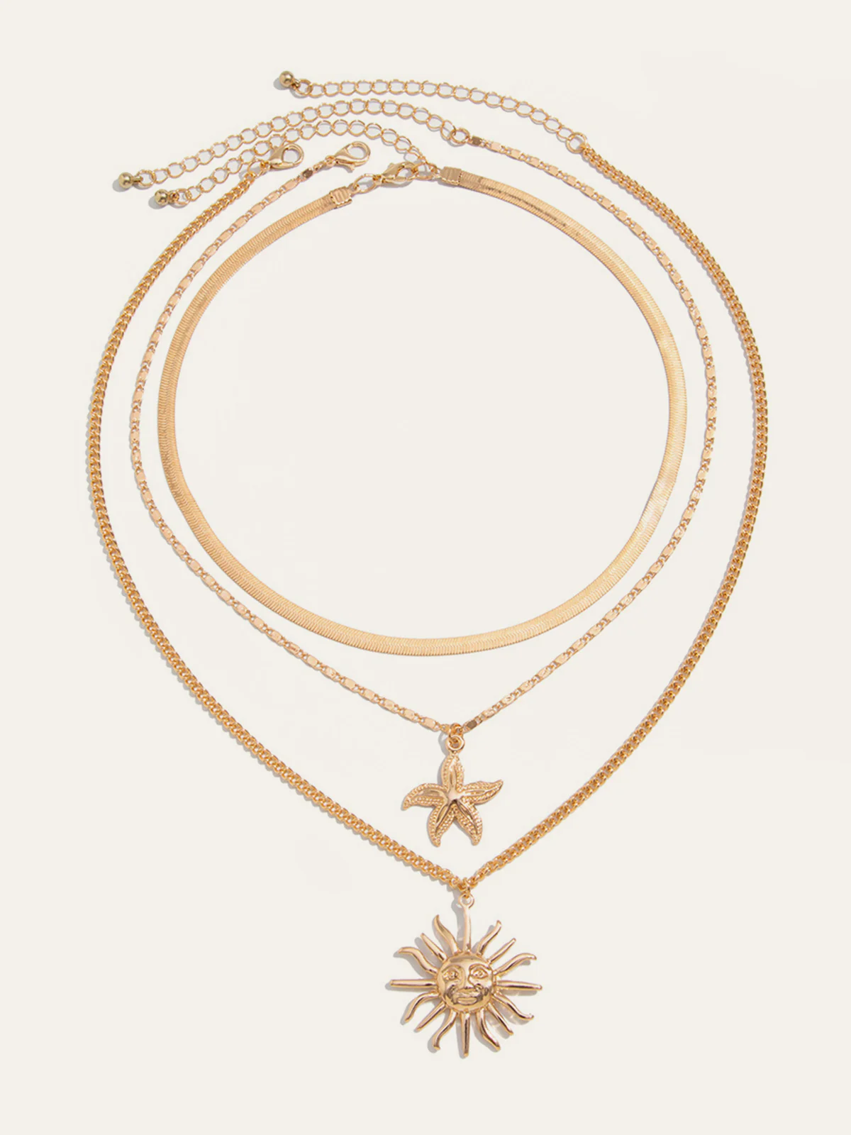 Multi-Layered Gold Sun And Starfish Necklace Set - Wholesalesil