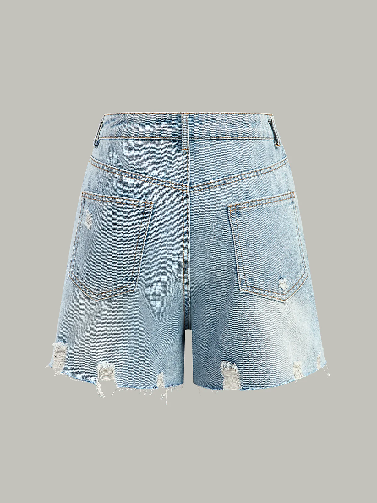 Asymmetric Waist Distressed Denim Shorts - Wholesalesil