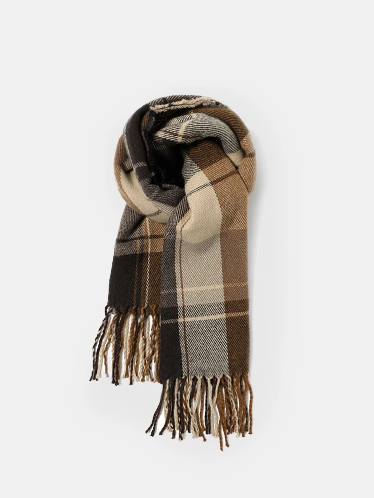 Plaid Fringed Winter Scarf - Wholesalesil