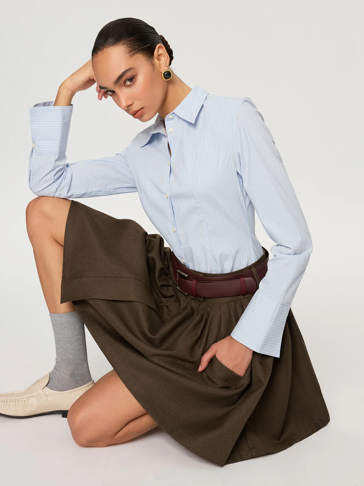 Belted Pocket Pleated Mini Skirt - Wholesalesil