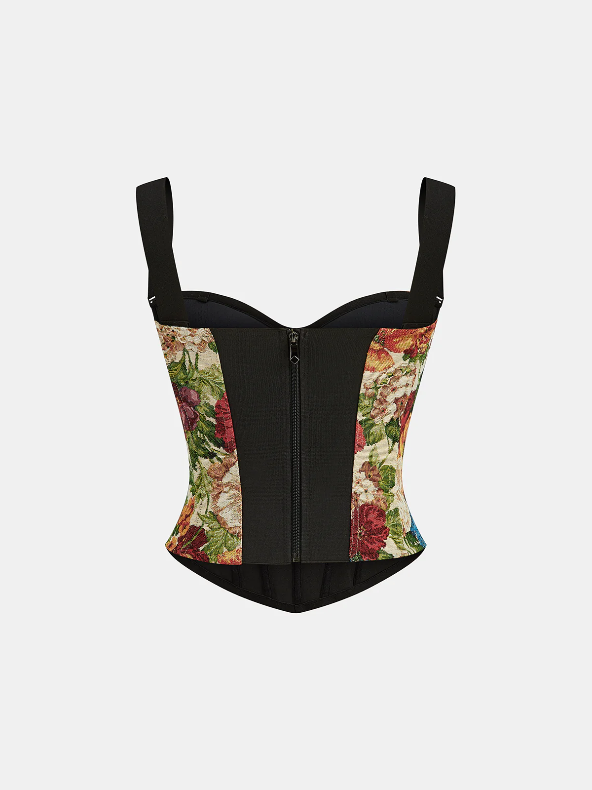 Back Zipper Contrast Strap Floral Printed Corset Top - Wholesalesil