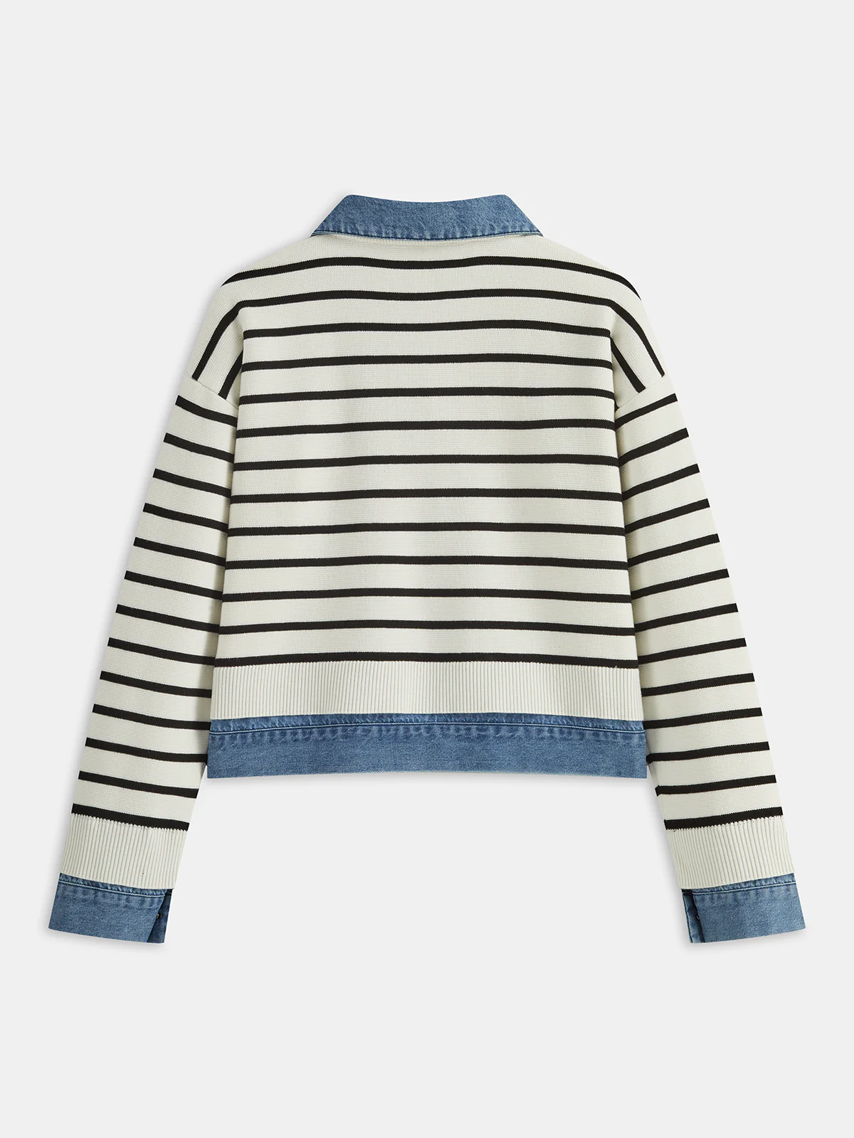 Denim Panel Striped Knit Shirt - Wholesalesil