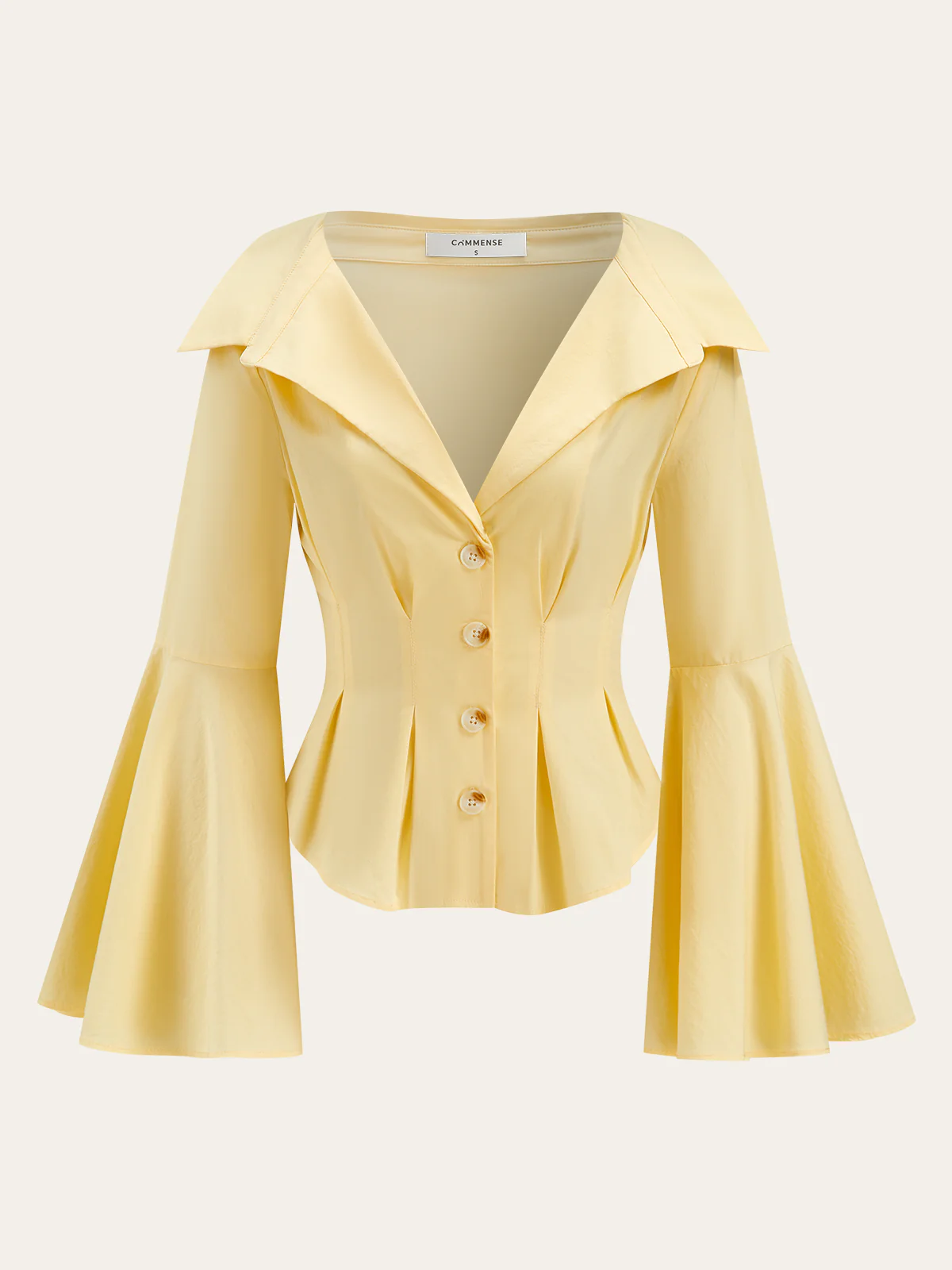 Lapel-Collar Bell Sleeve Peplum Shirt - Wholesalesil